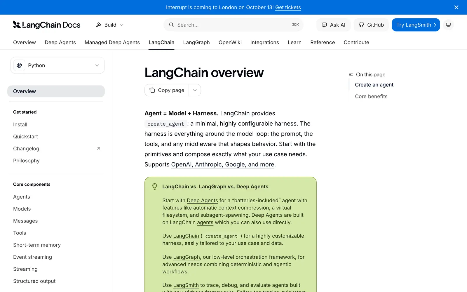 LangChain docs, docs.langchain.com — the page's first screen