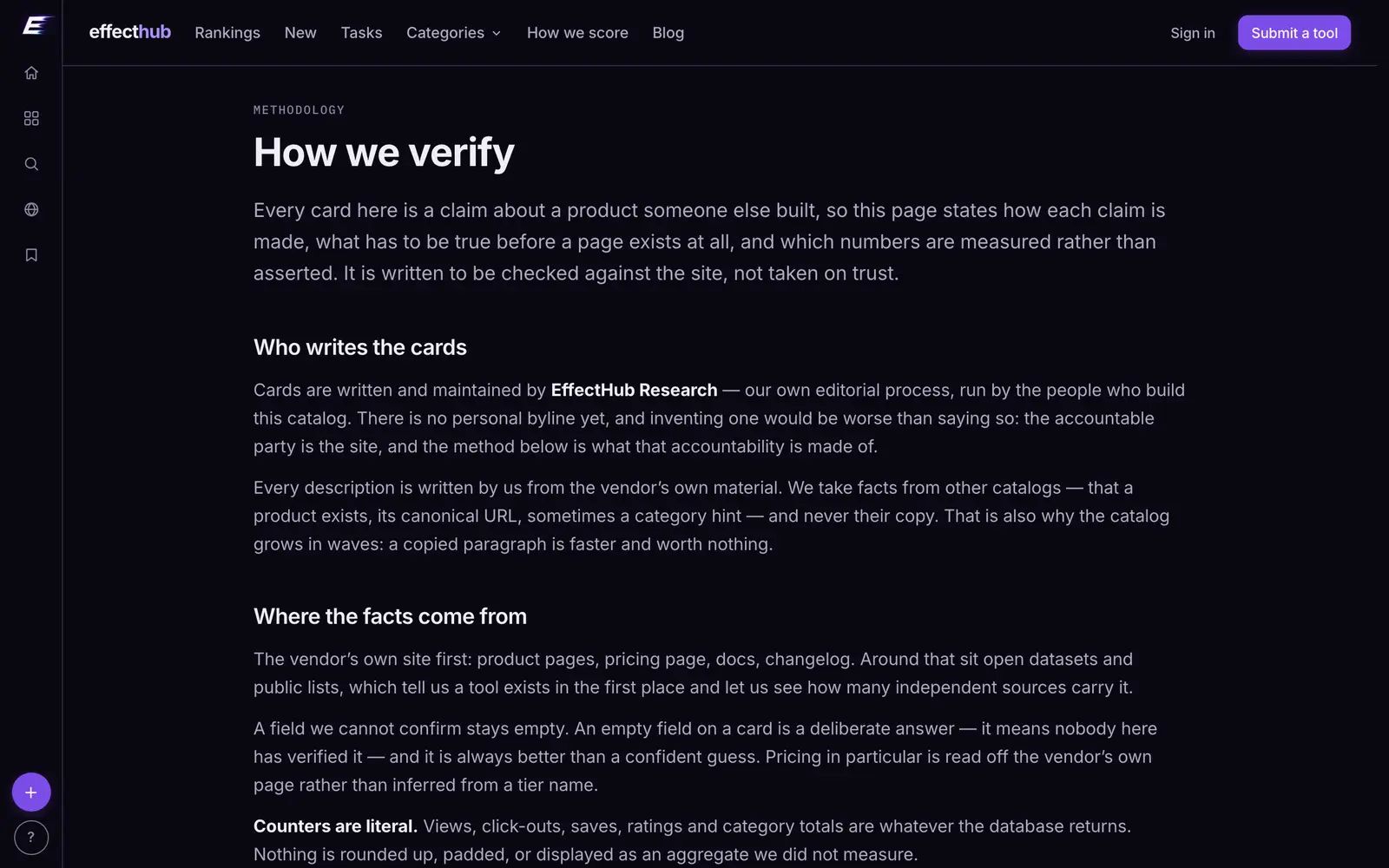 EffectHub: how we verify, effecthub.net — the page's first screen