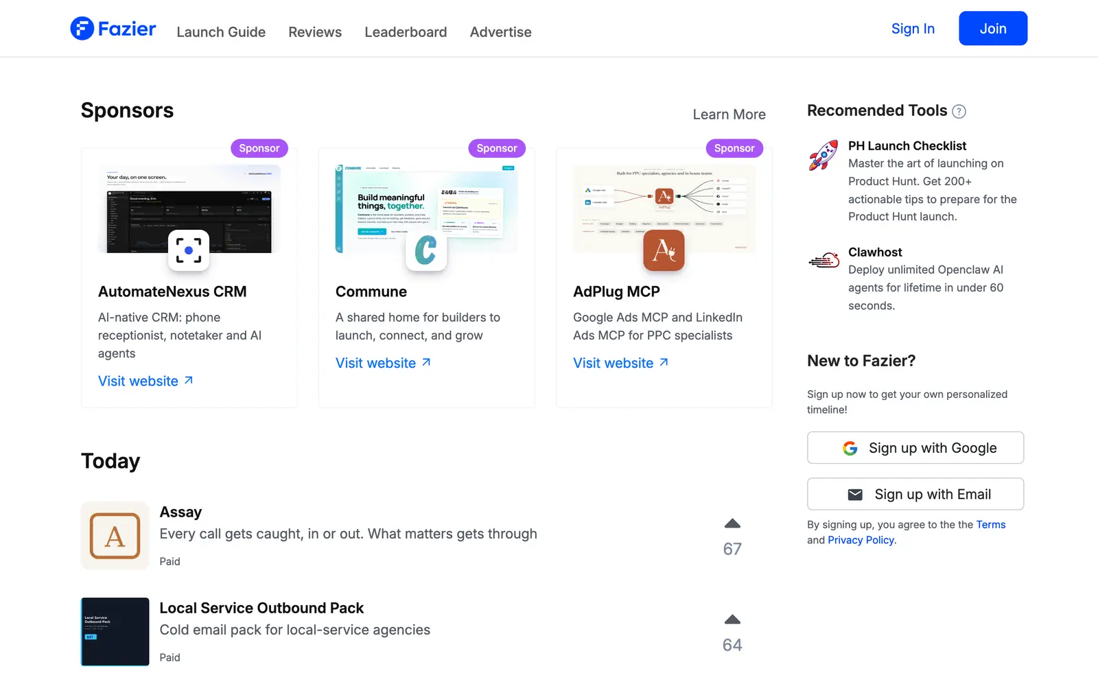 Fazier, fazier.com — the page's first screen