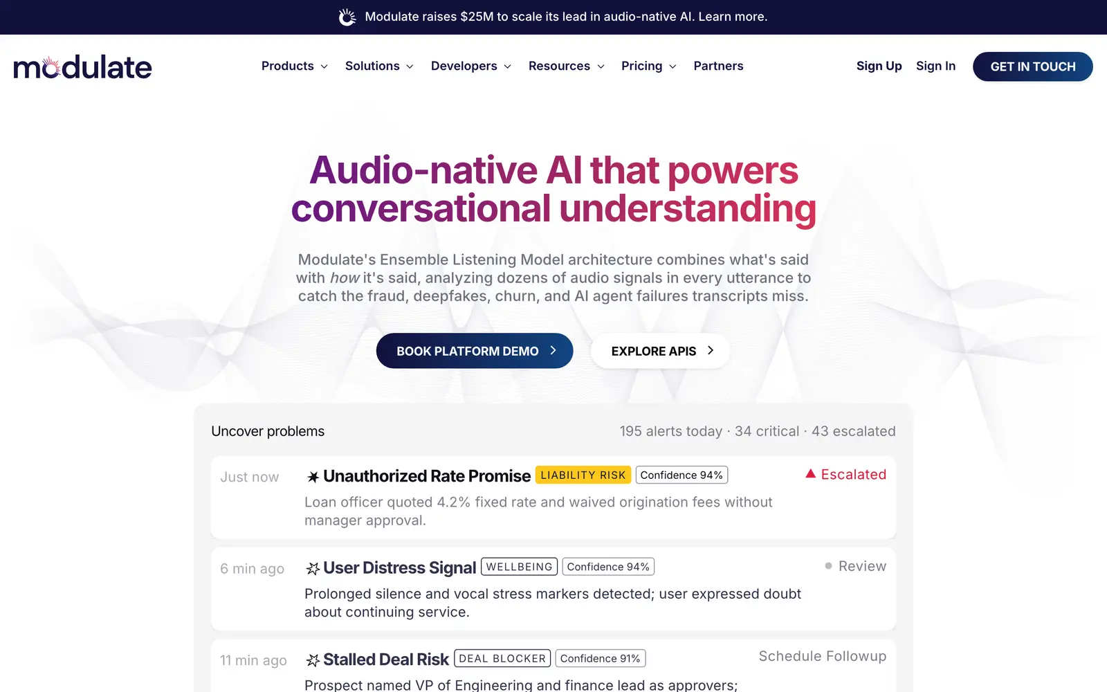 Modulate, modulate.ai — the page's first screen