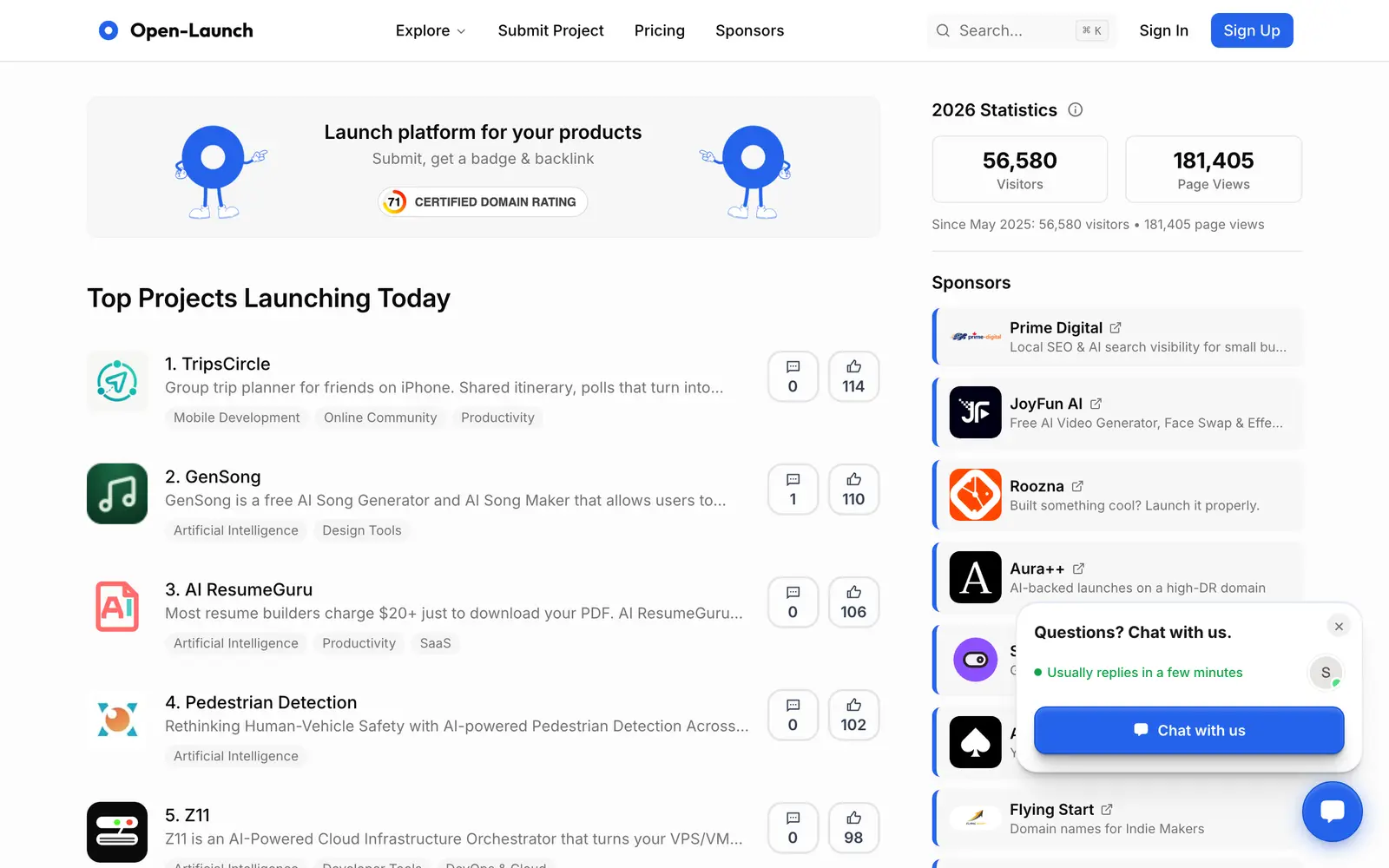 Open Launch, open-launch.com — the page's first screen