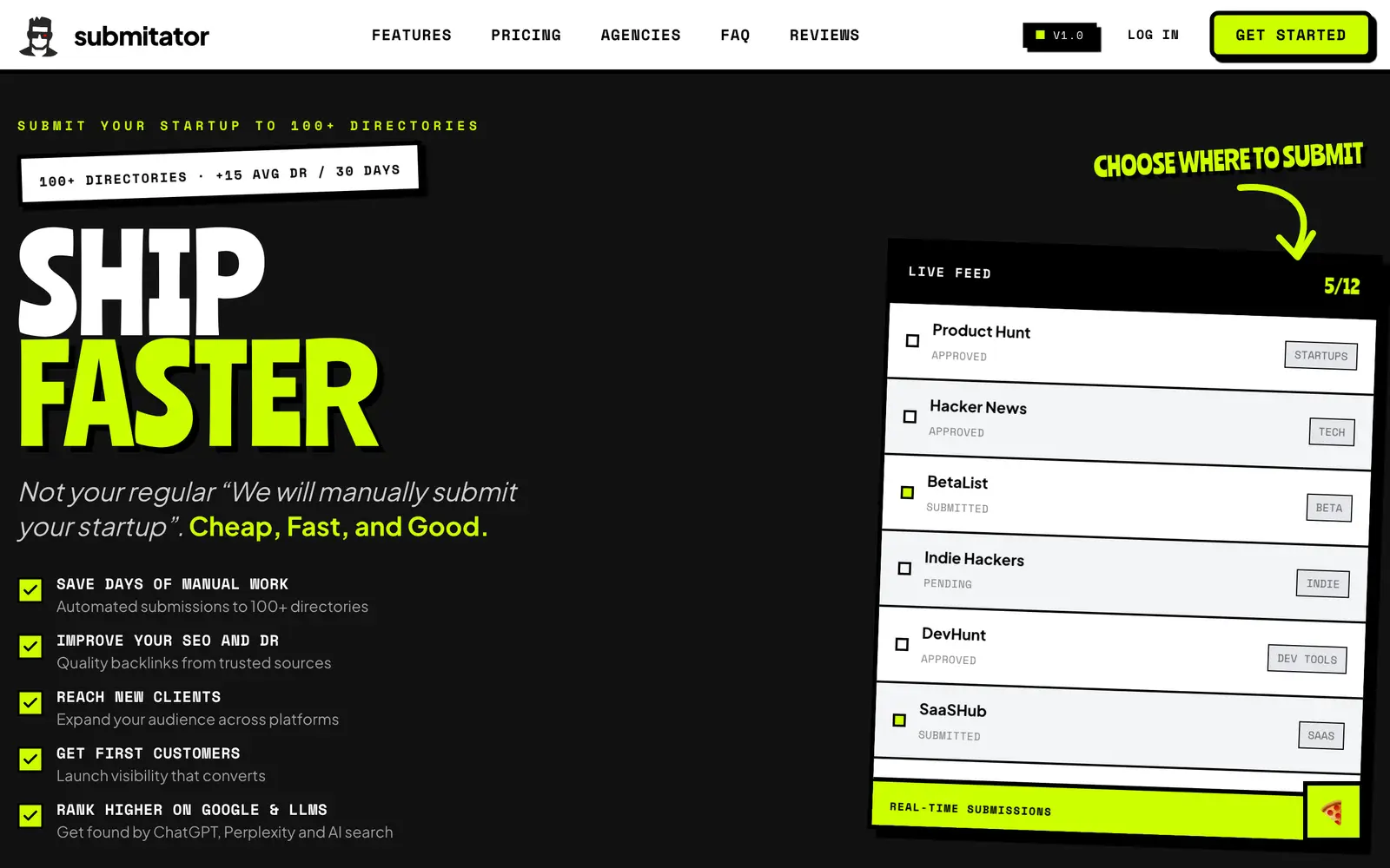 Submitator, submitator.com — the page's first screen