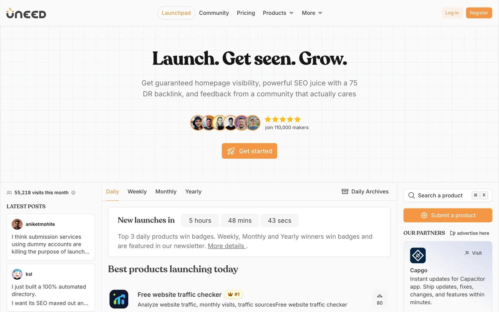 Uneed, uneed.best — the page's first screen
