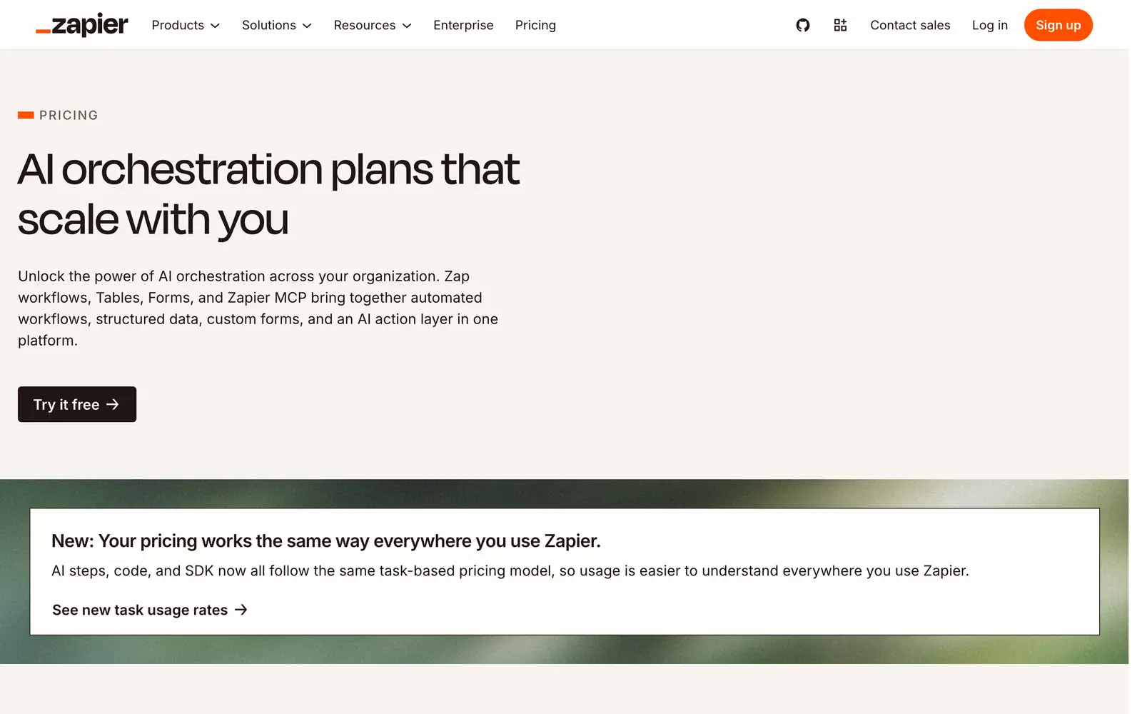 Zapier pricing, zapier.com — the page's first screen