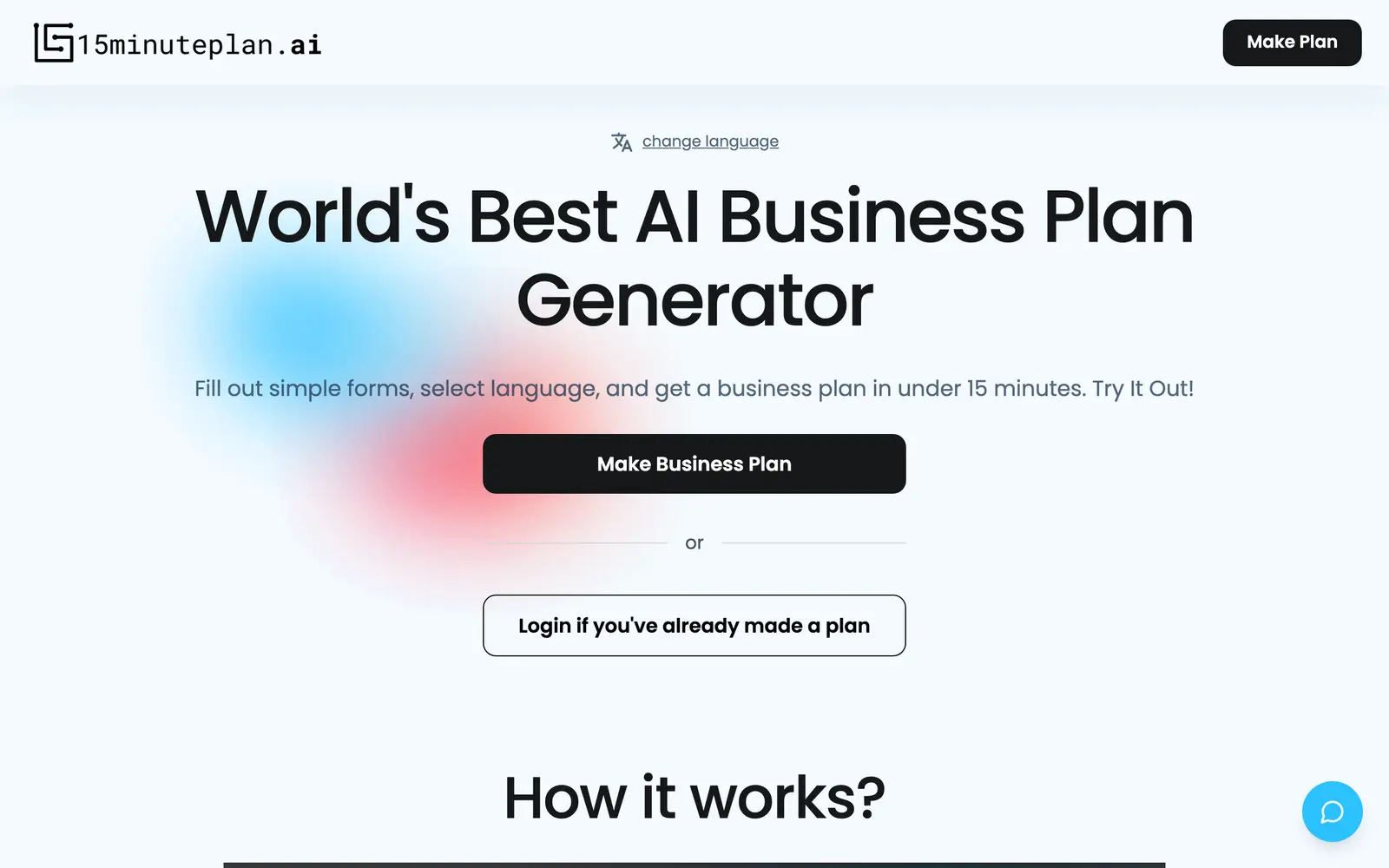 Screenshot of the 15minuteplan.ai website