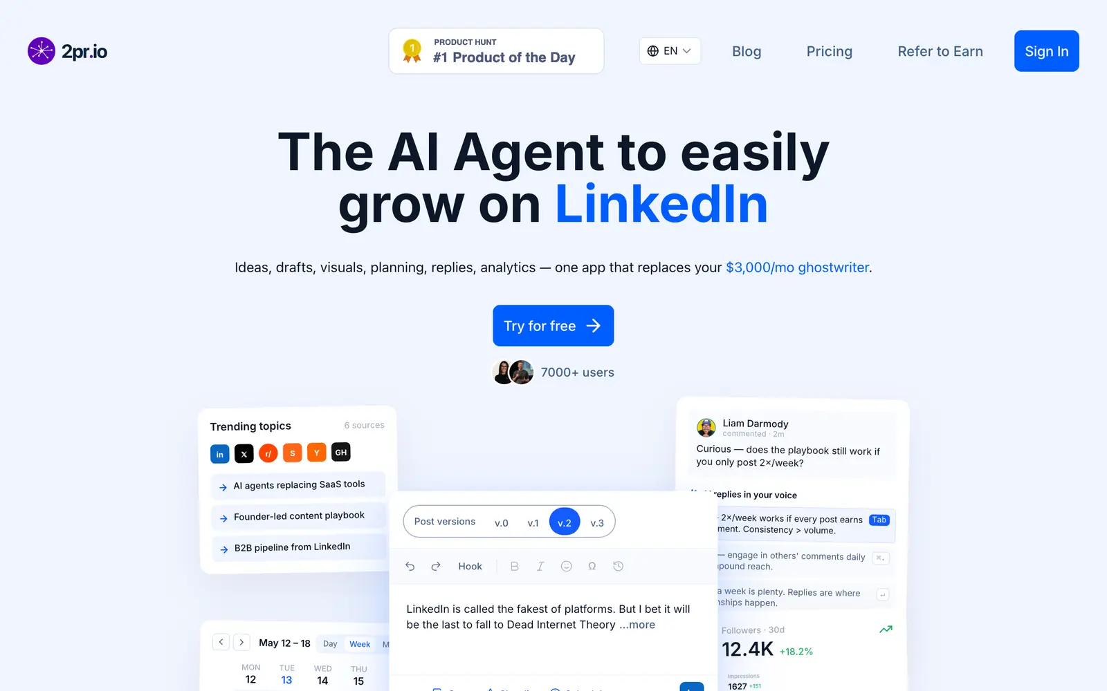 Screenshot of the 2PR website