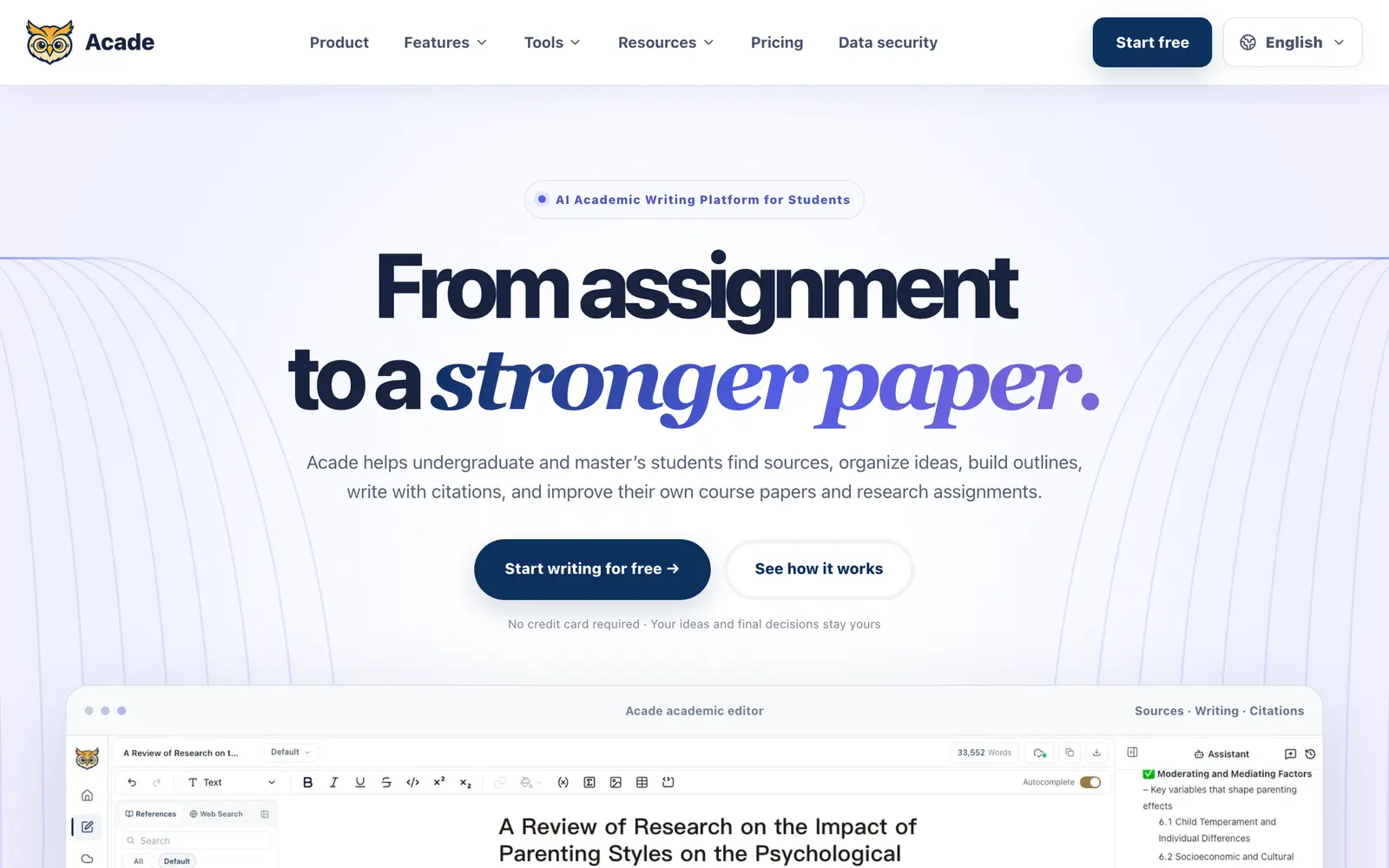 Screenshot of the Acade website