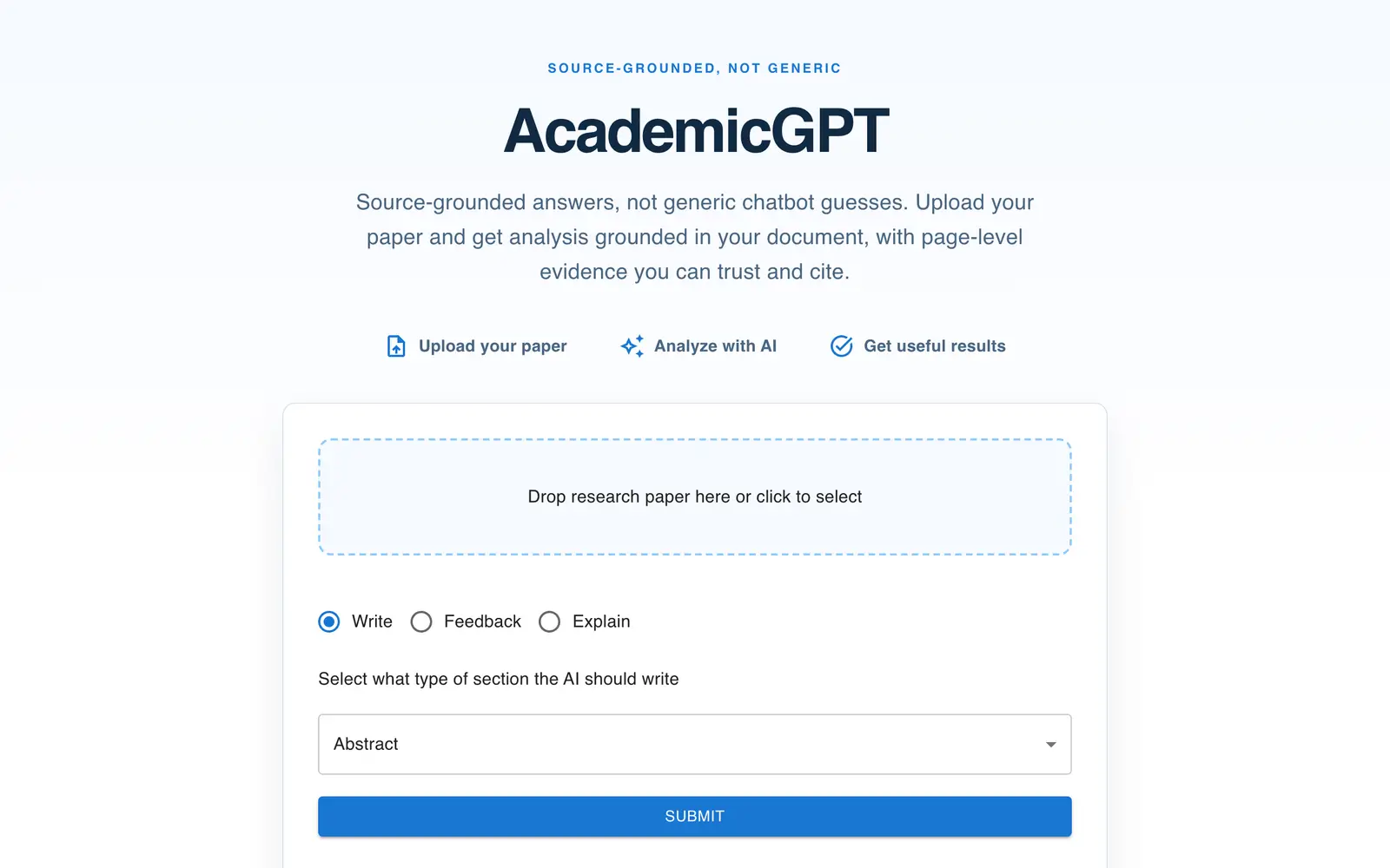 Screenshot of the AcademicGPT website