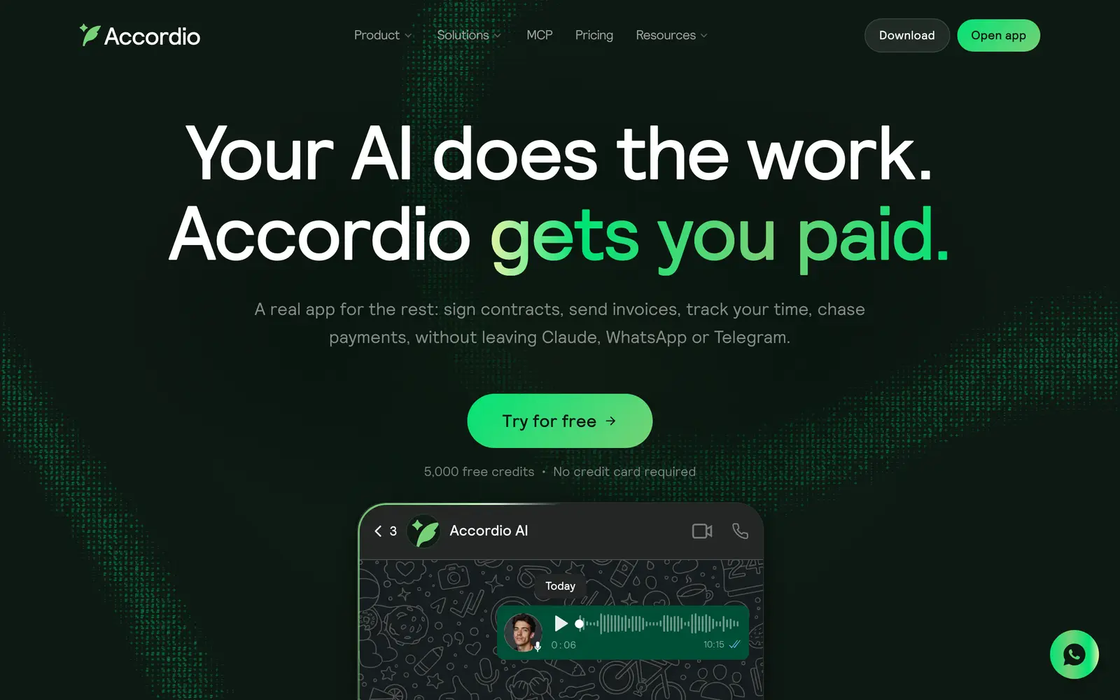 Screenshot of the Accordio website