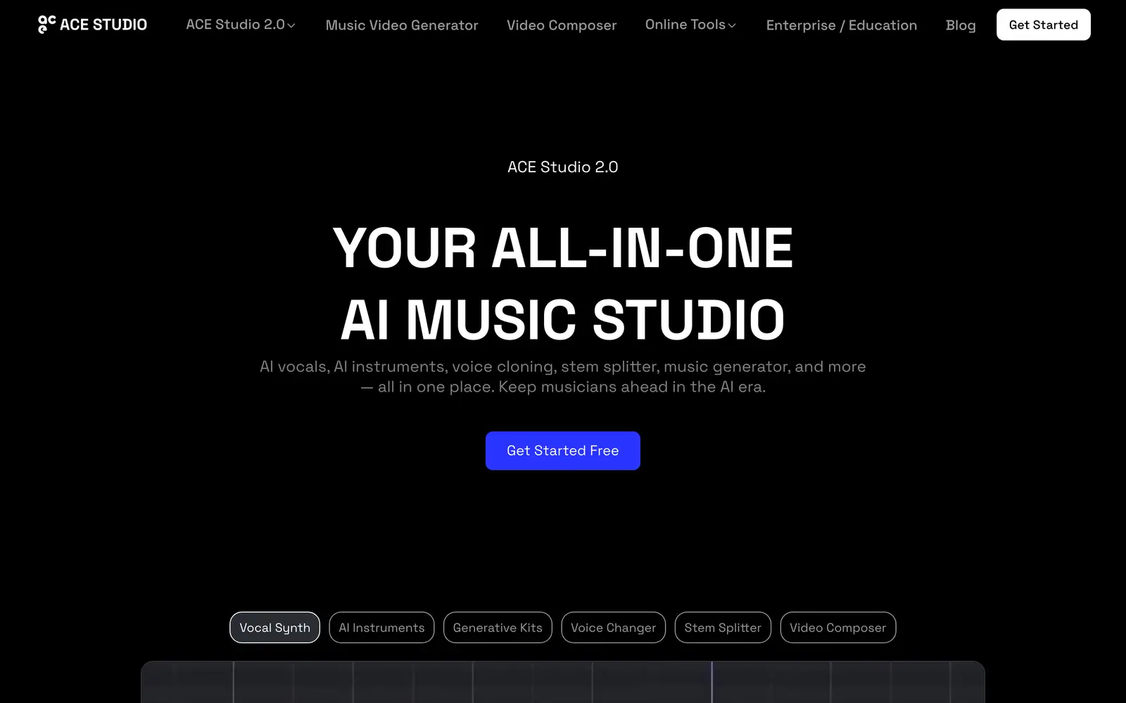 Screenshot of the ACE Studio website