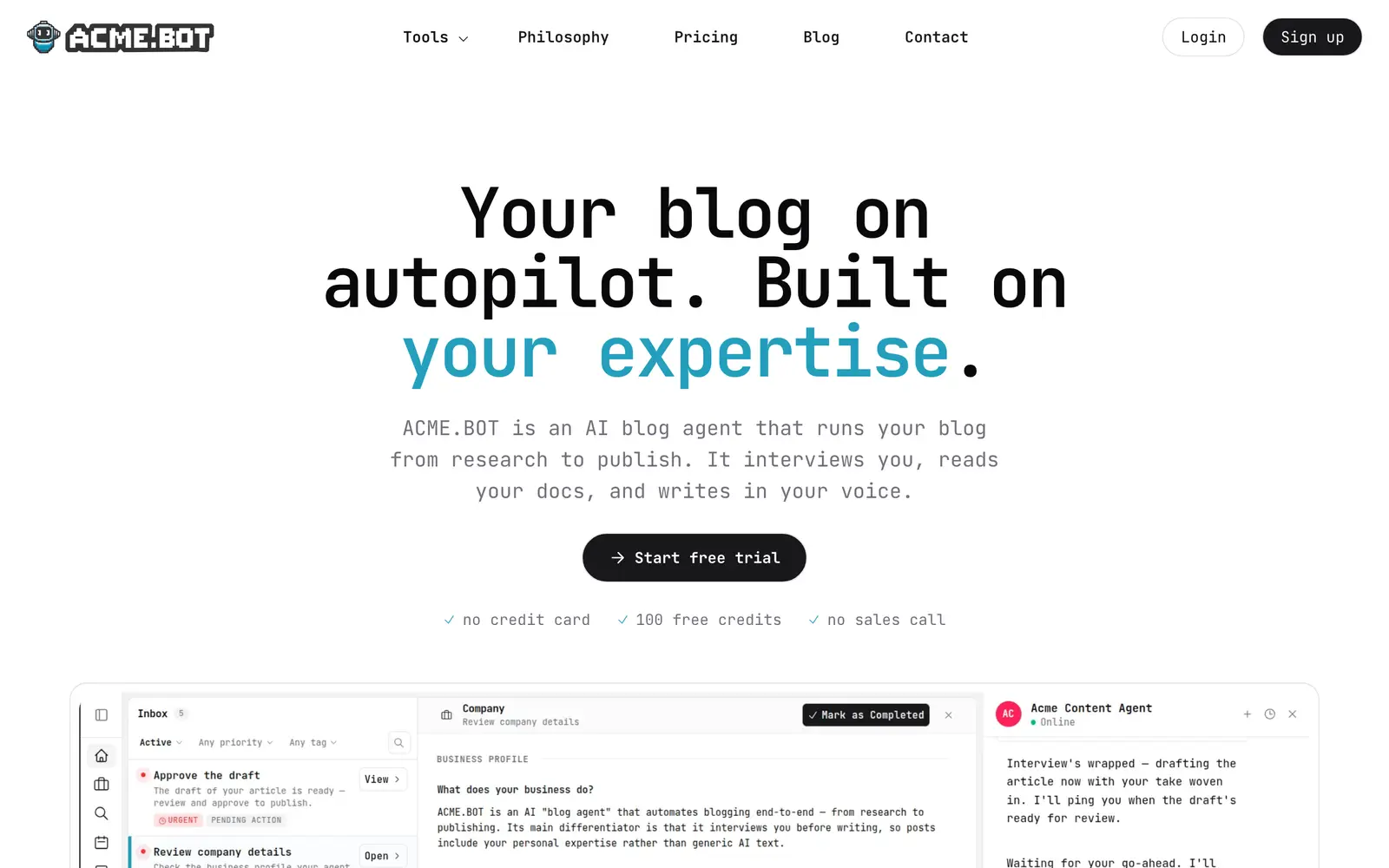 Screenshot of the ACME.BOT website