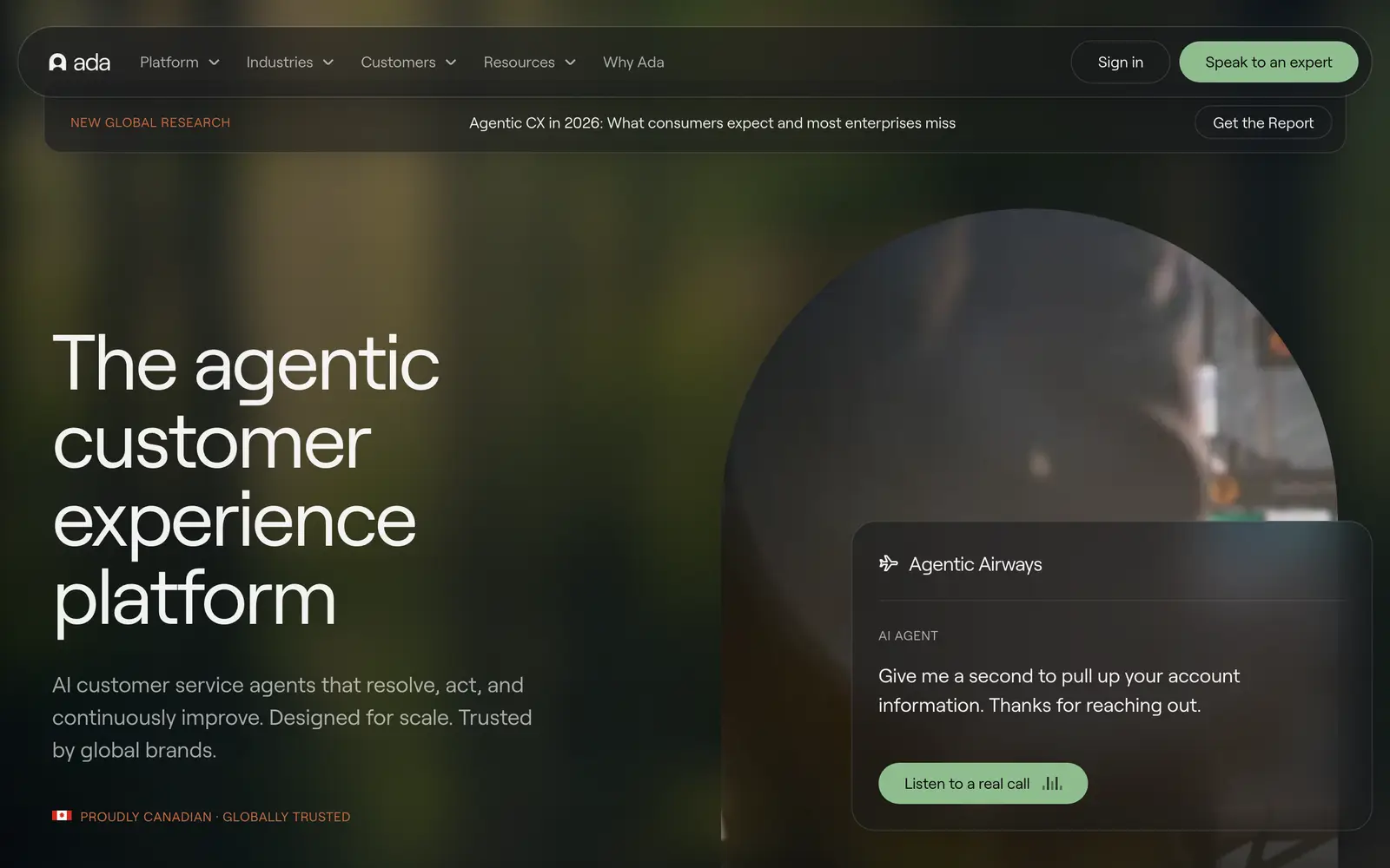 Screenshot of the Ada website