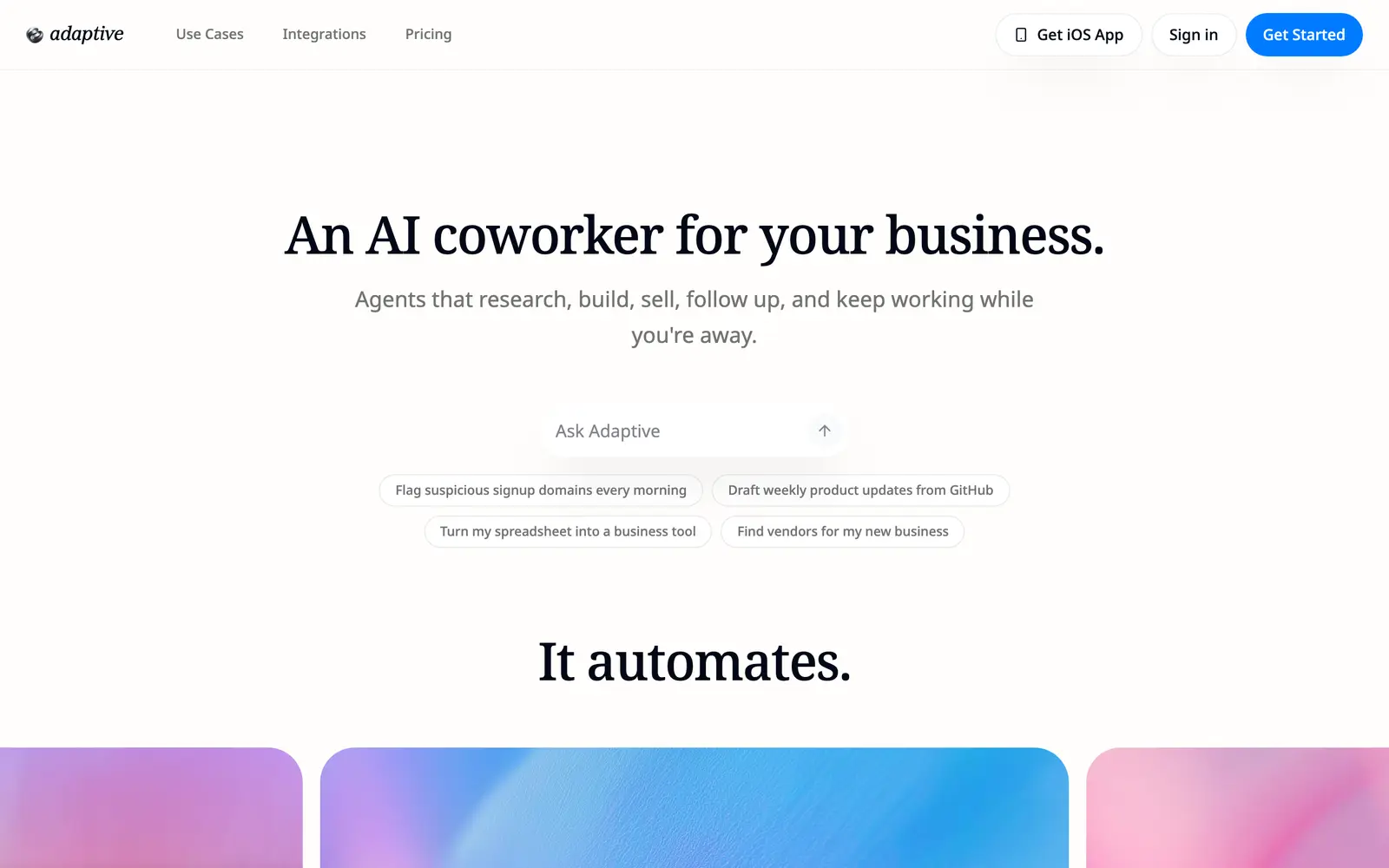 Screenshot of the Adaptive website