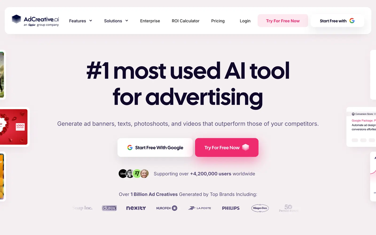Screenshot of the AdCreative.ai website