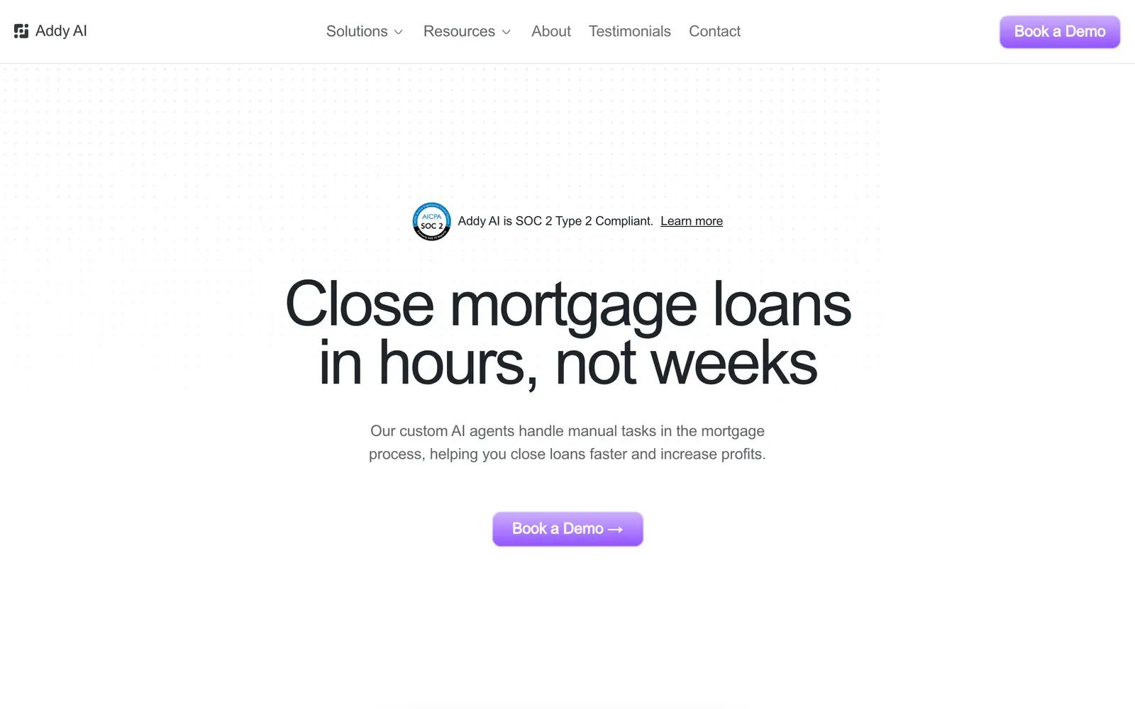 Screenshot of the Addy AI website