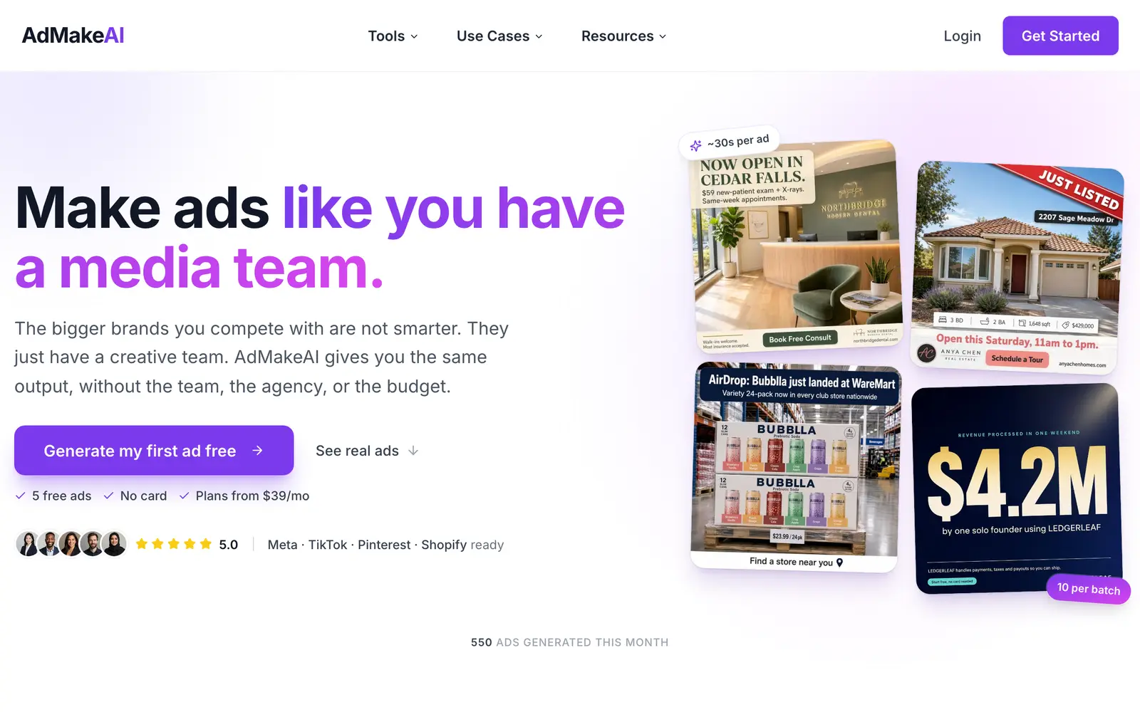 Screenshot of the AdMakeAI website