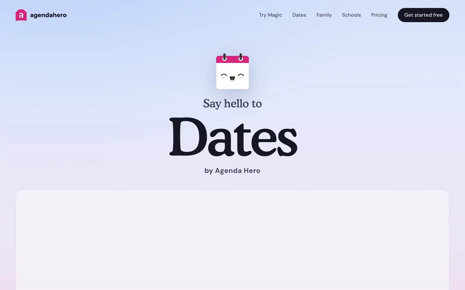 Screenshot of the Agenda Hero website