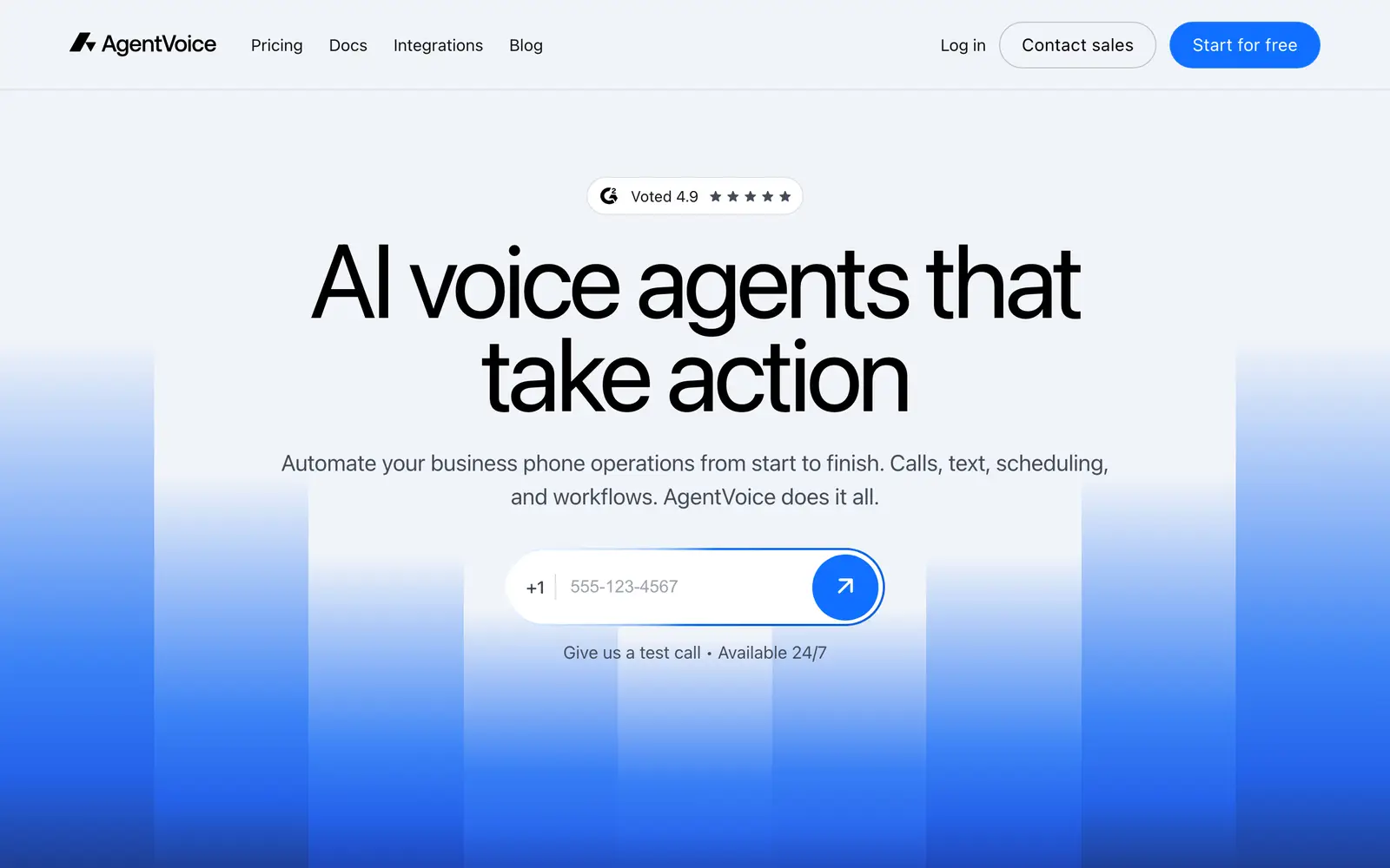 Screenshot of the AgentVoice website
