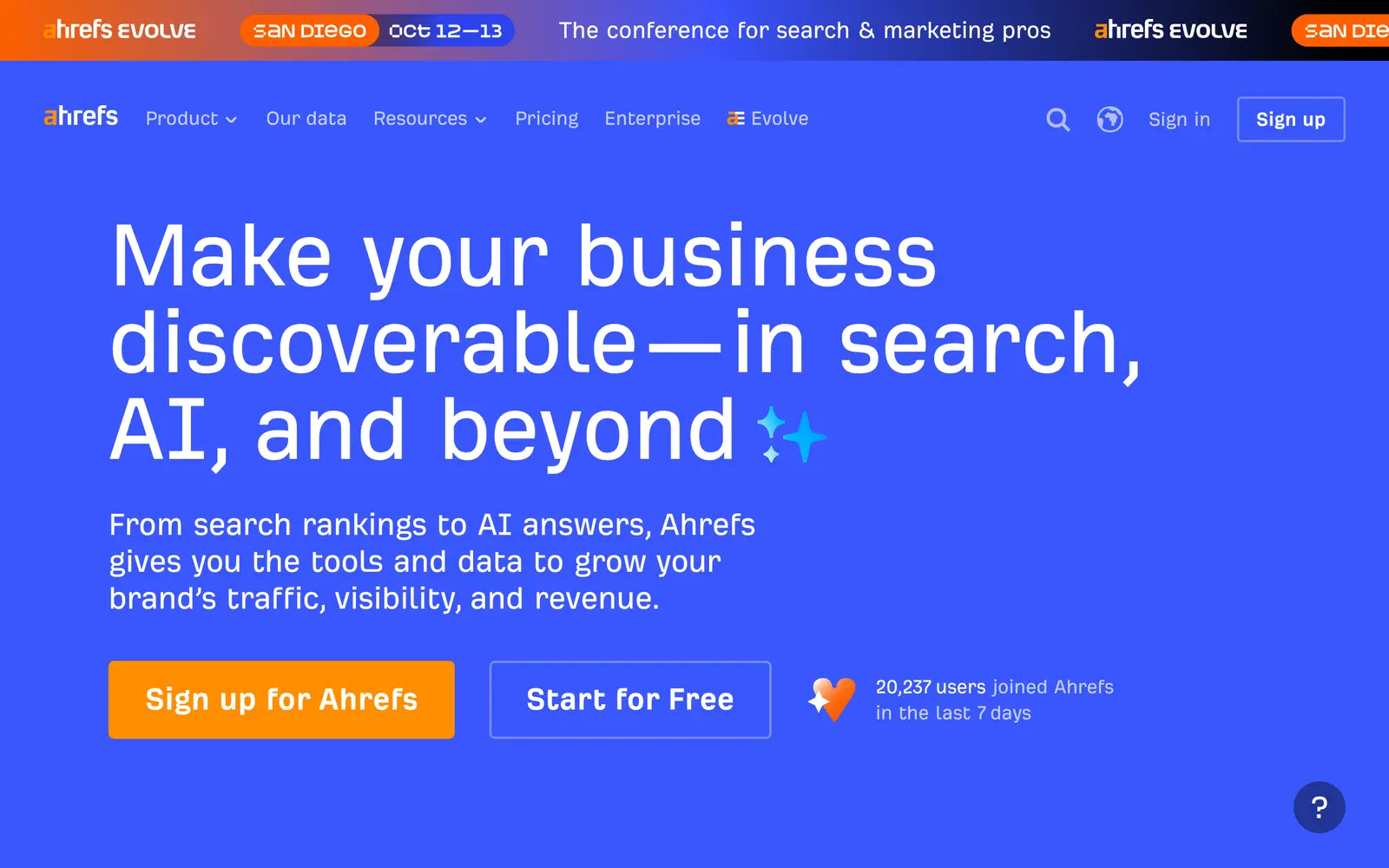 Screenshot of the Ahrefs website