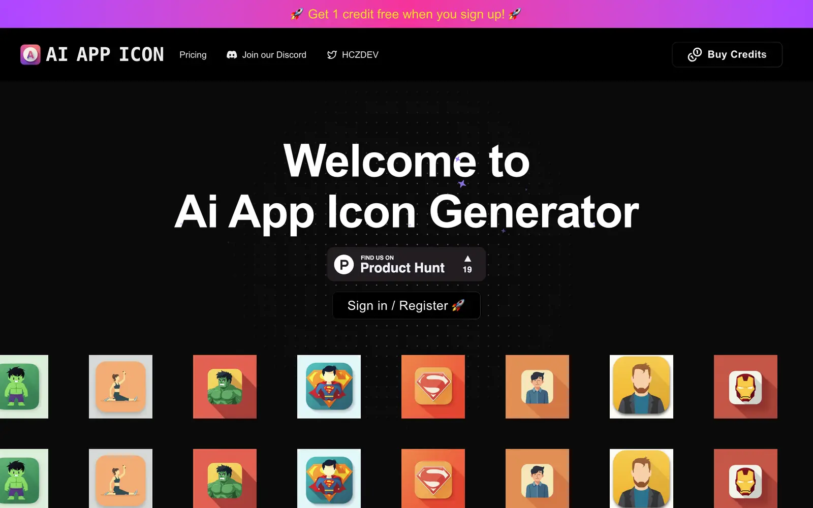 Screenshot of the AI App Icons website