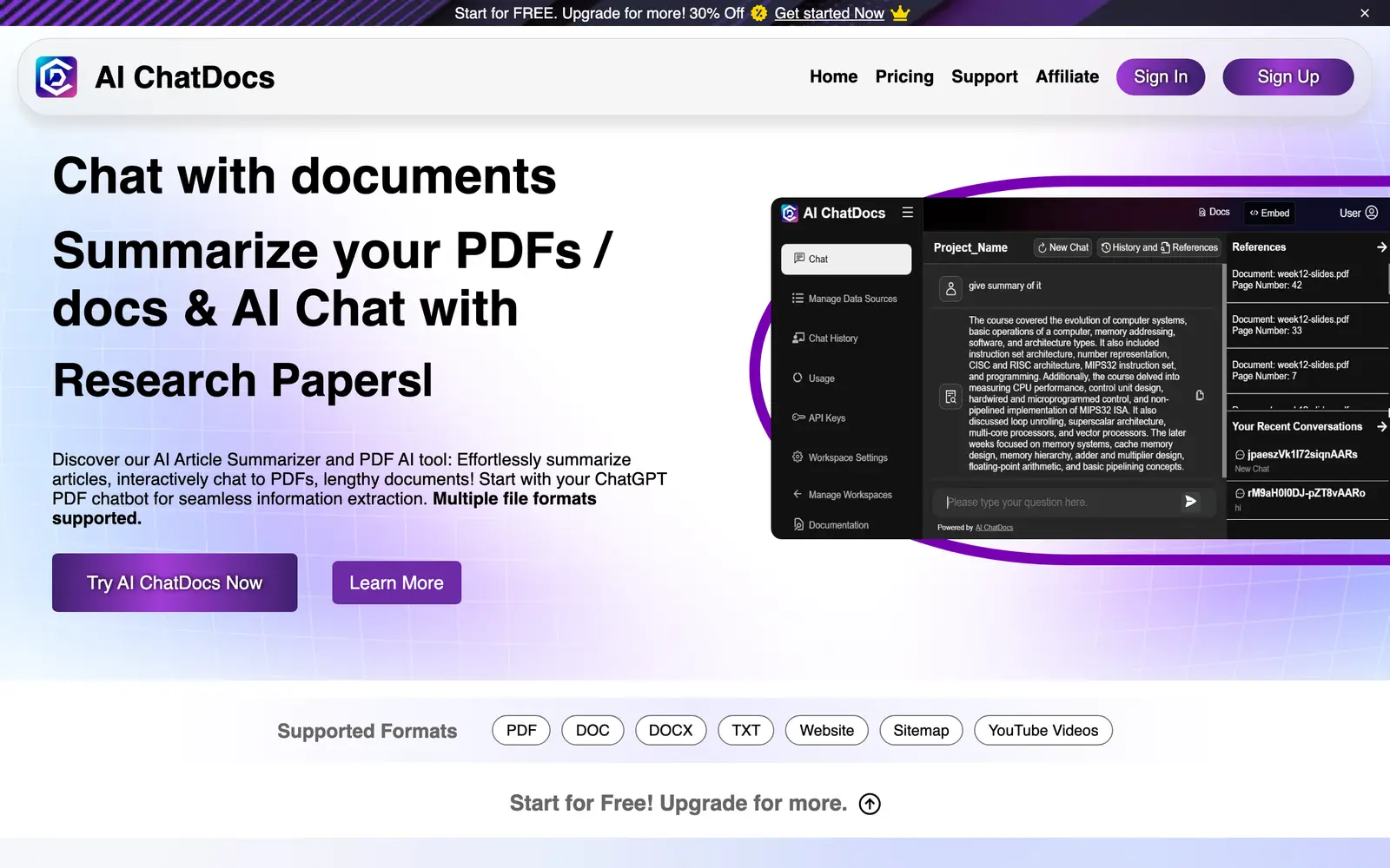 Screenshot of the AI ChatDocs website