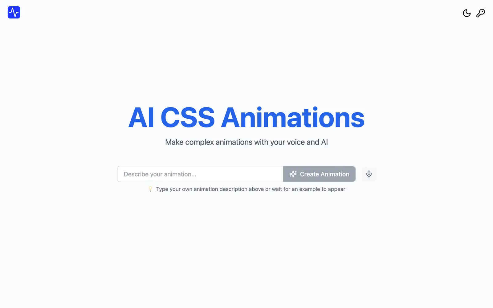 Screenshot of the AI CSS Animations website