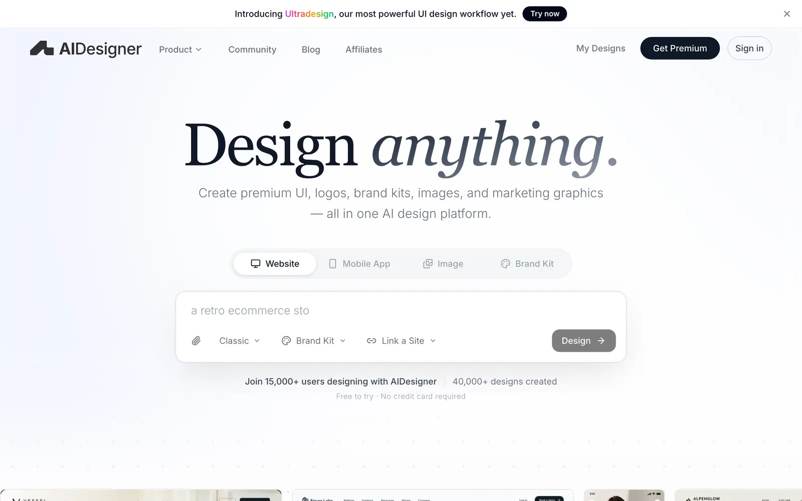 Screenshot of the AI Designer website