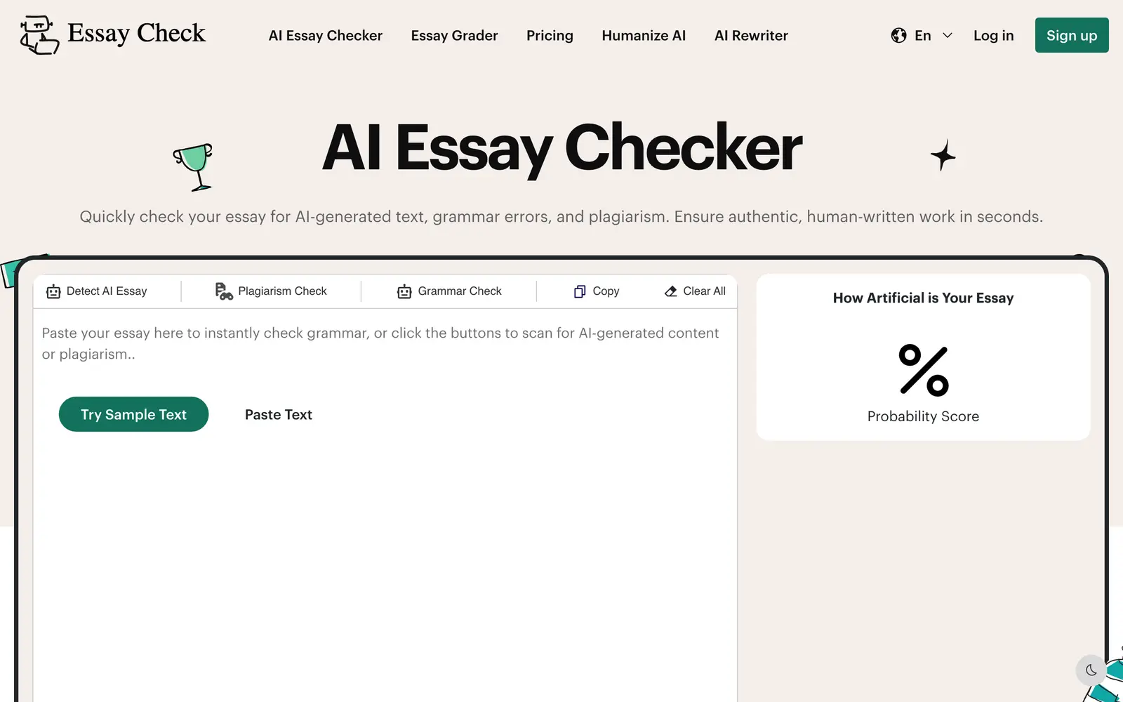 Screenshot of the EssayCheck website