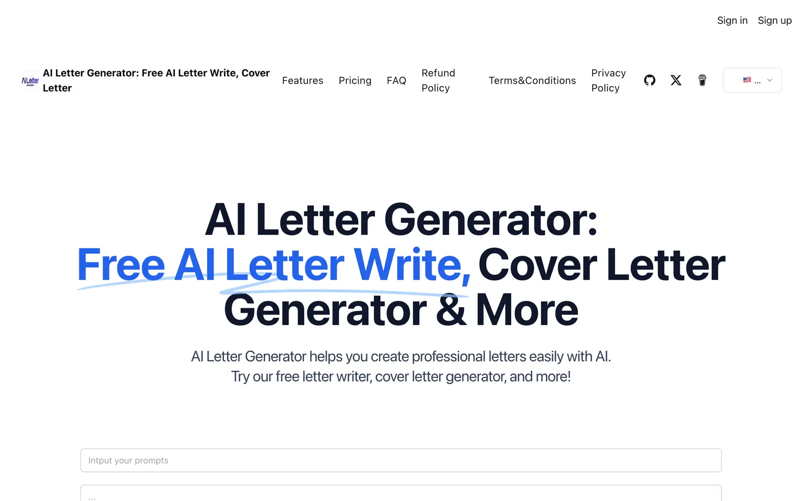 Screenshot of the AI Letter Generator website