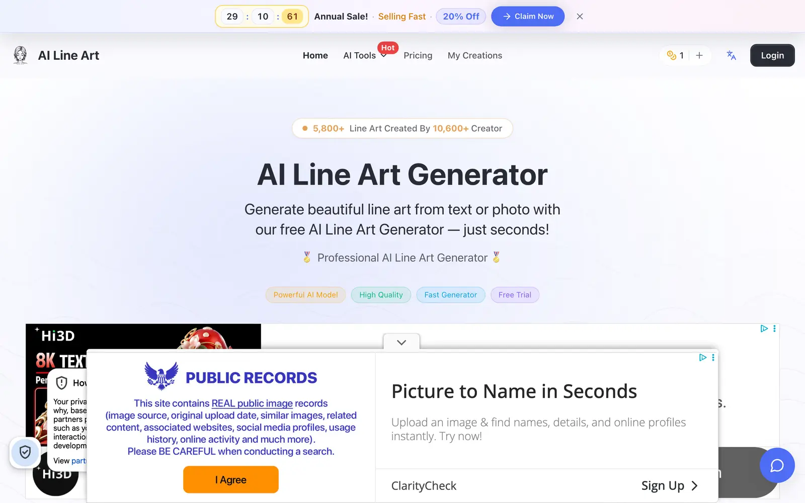 Screenshot of the AI Line Art website