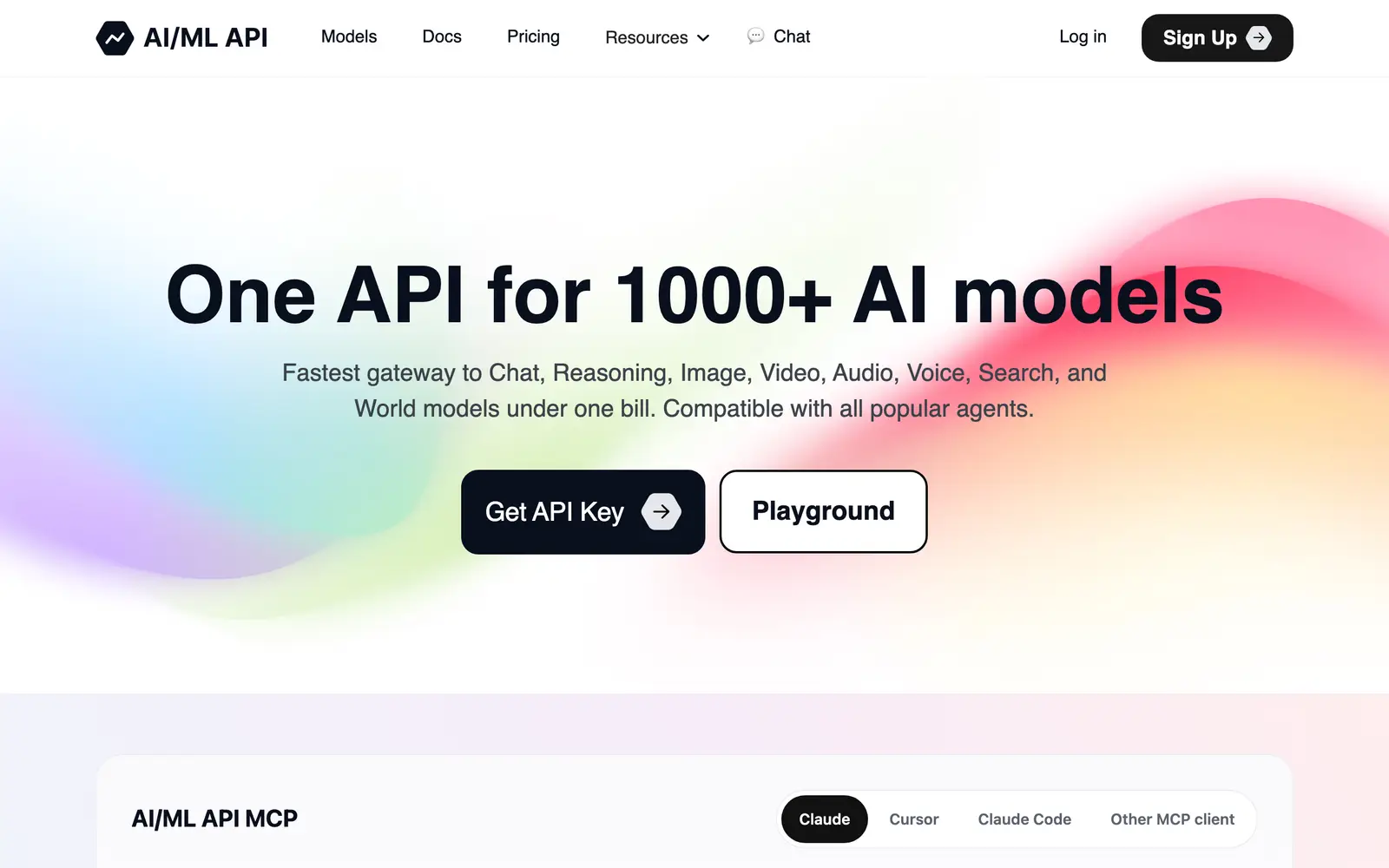 Screenshot of the AI/ML API website