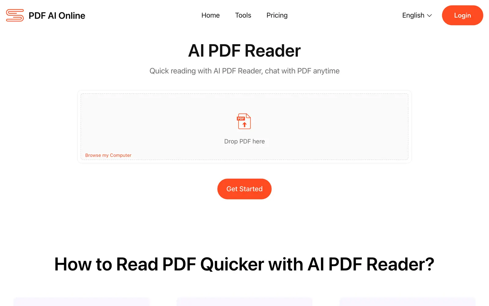 Screenshot of the AI PDF Reader website