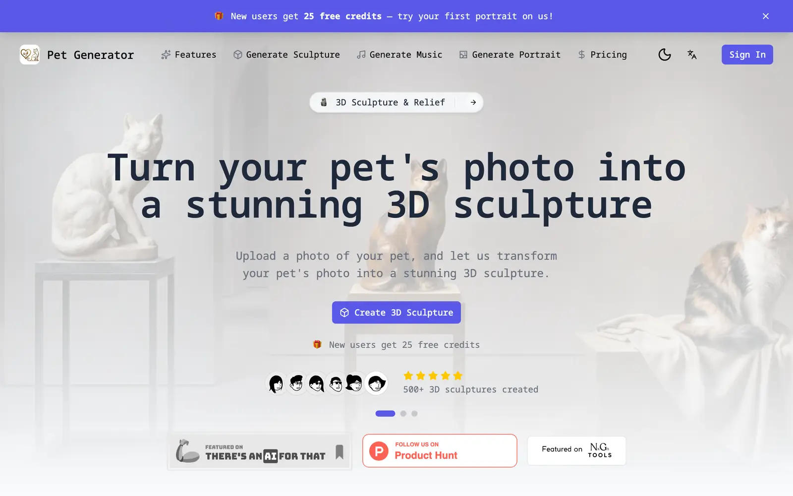 Screenshot of the AI Pet Generator website
