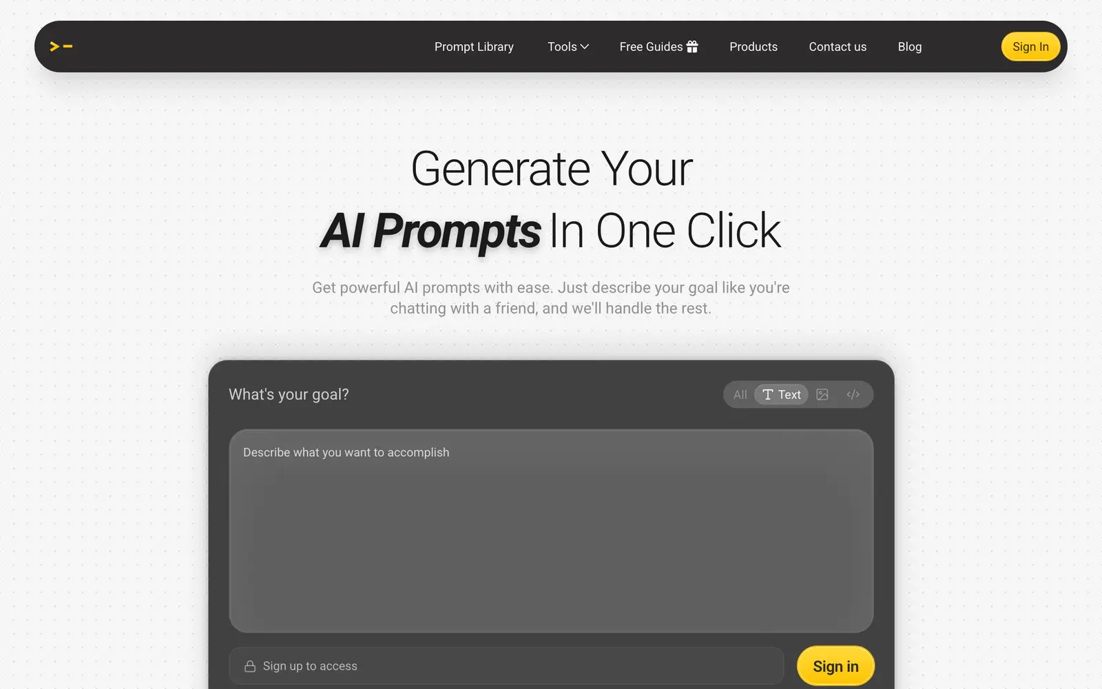 Screenshot of the AI Prompt Generator by God of Prompt website