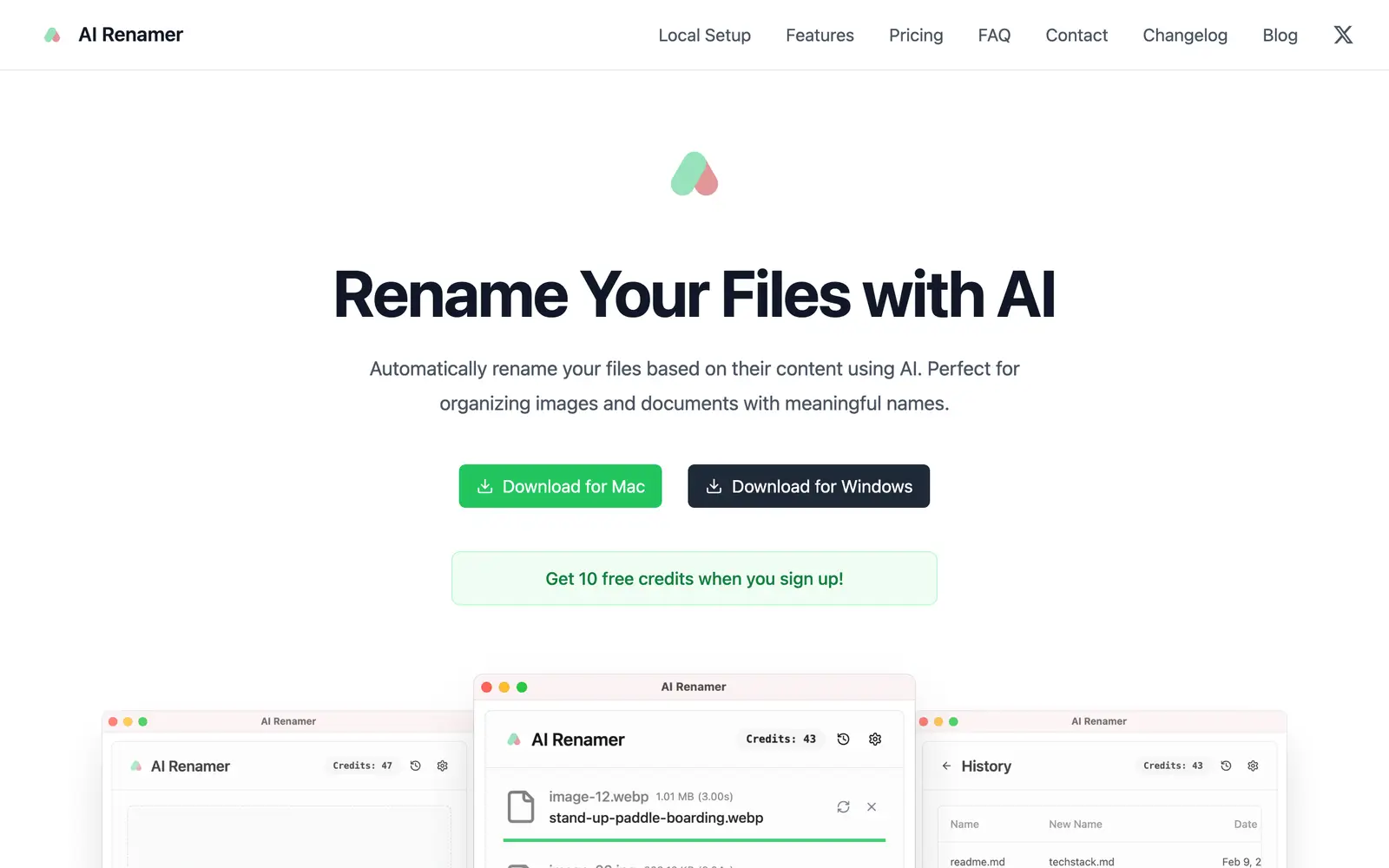 Screenshot of the AI Renamer website