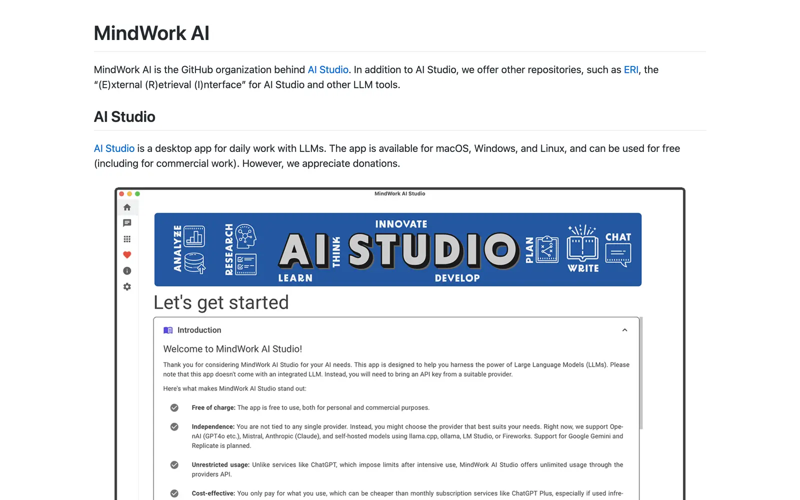 Screenshot of the MindWork AI Studio website