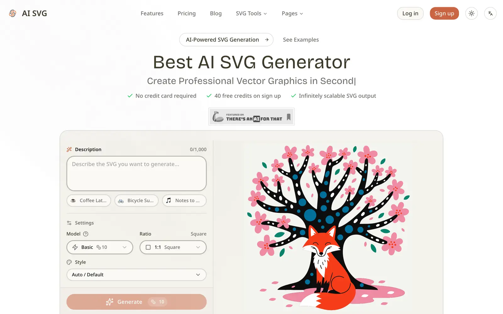 Screenshot of the AI SVG.art website