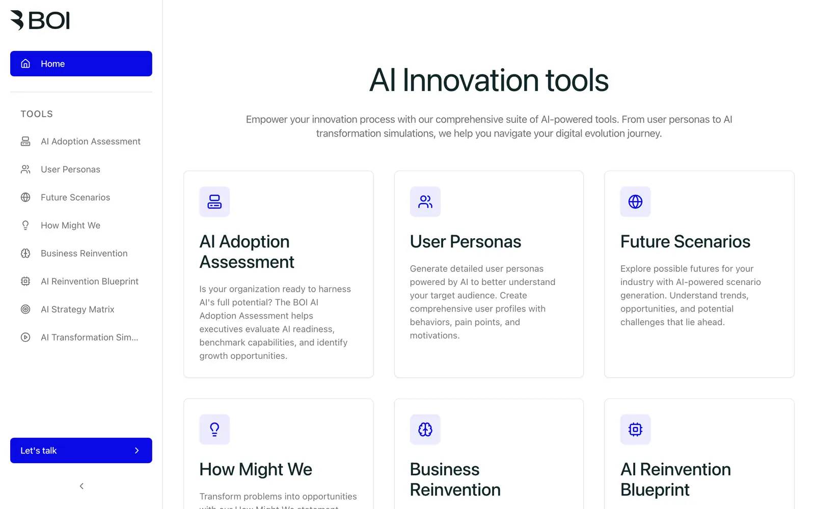 Screenshot of the AI Toolbox for innovators website