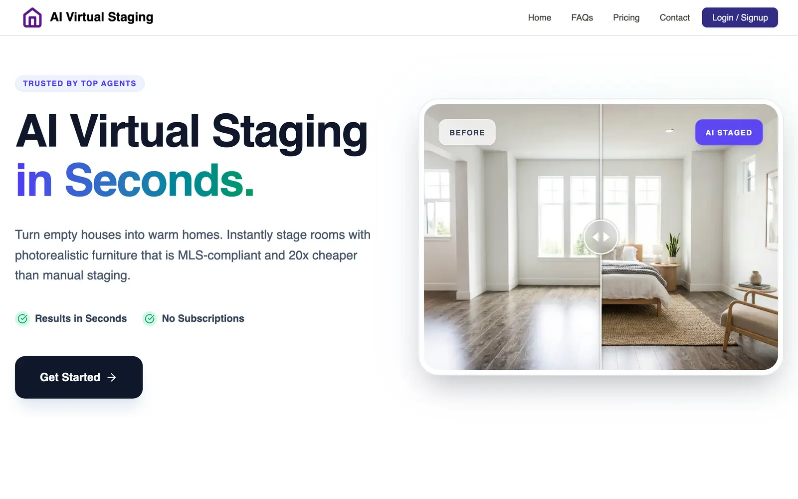 Screenshot of the AI Virtual Staging website