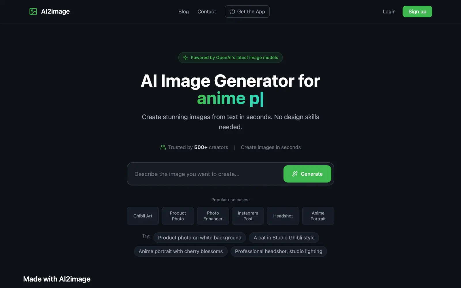 Screenshot of the AI2image website