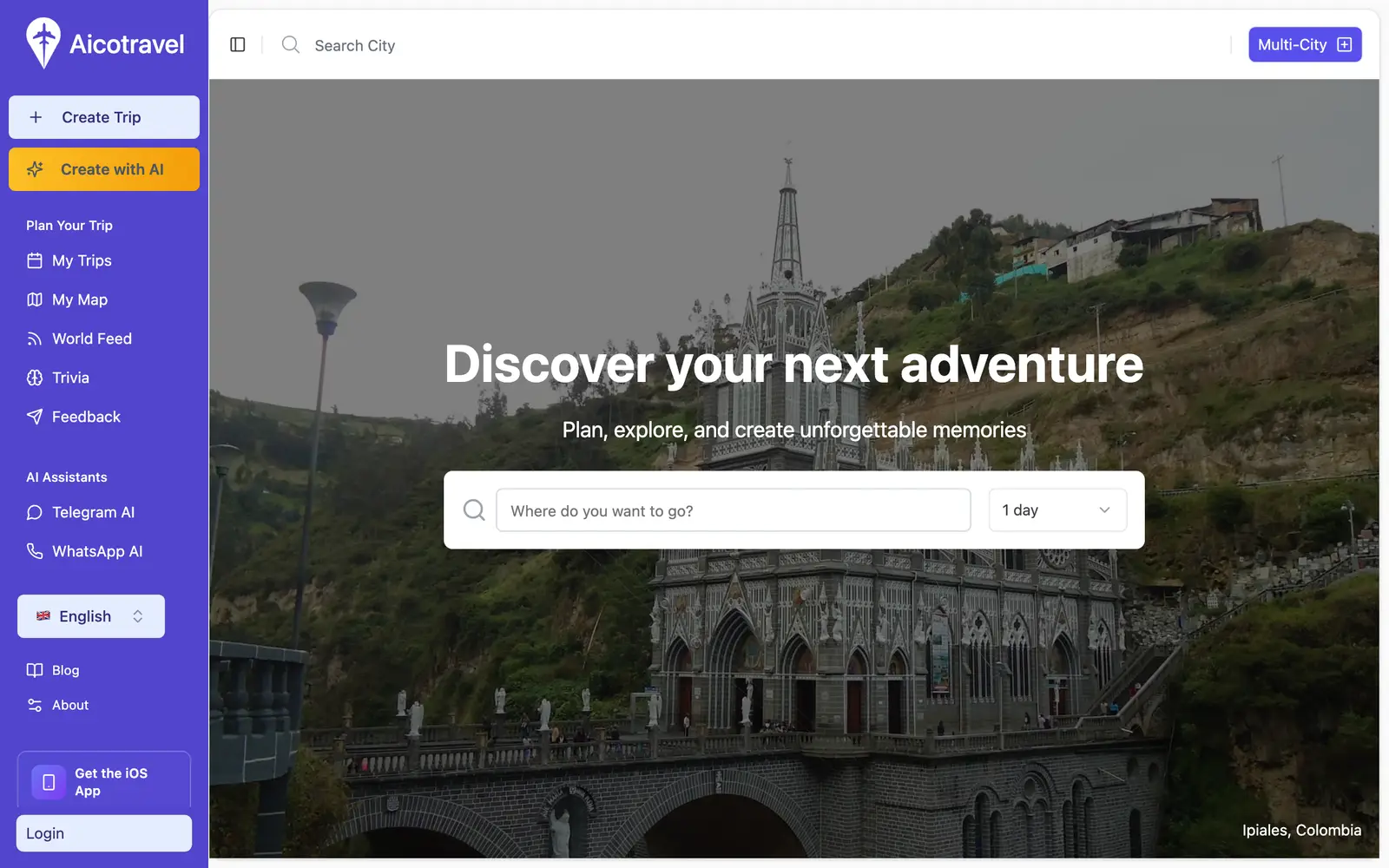 Screenshot of the Aicotravel website
