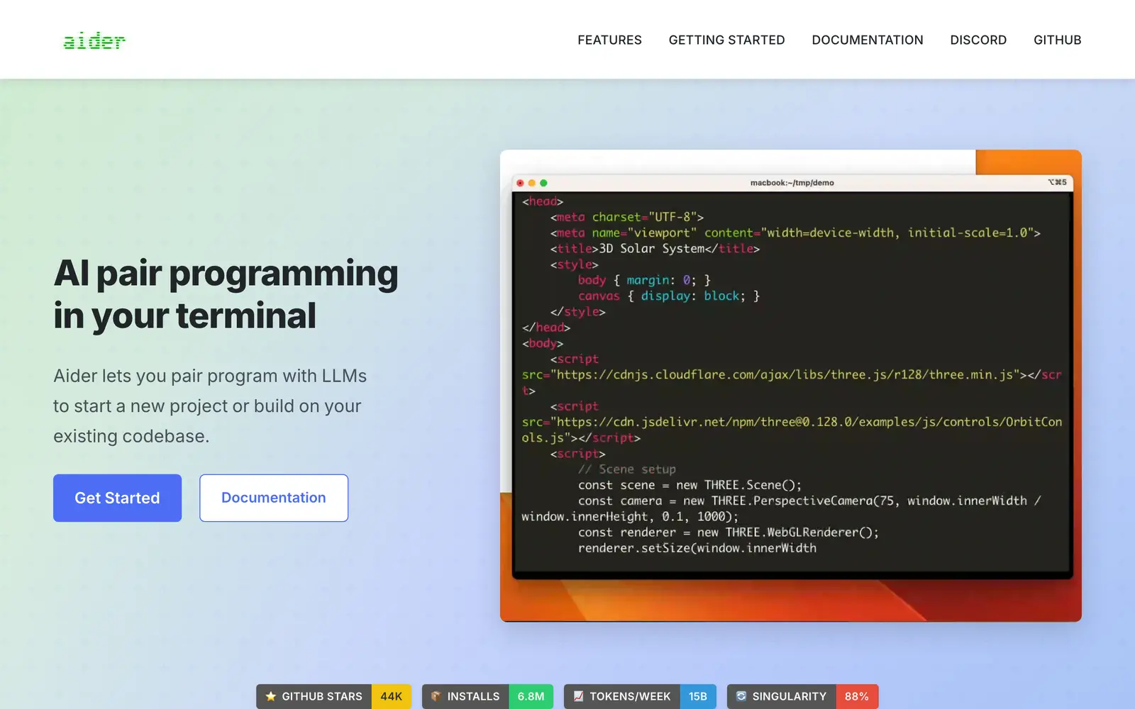 Screenshot of the Aider website