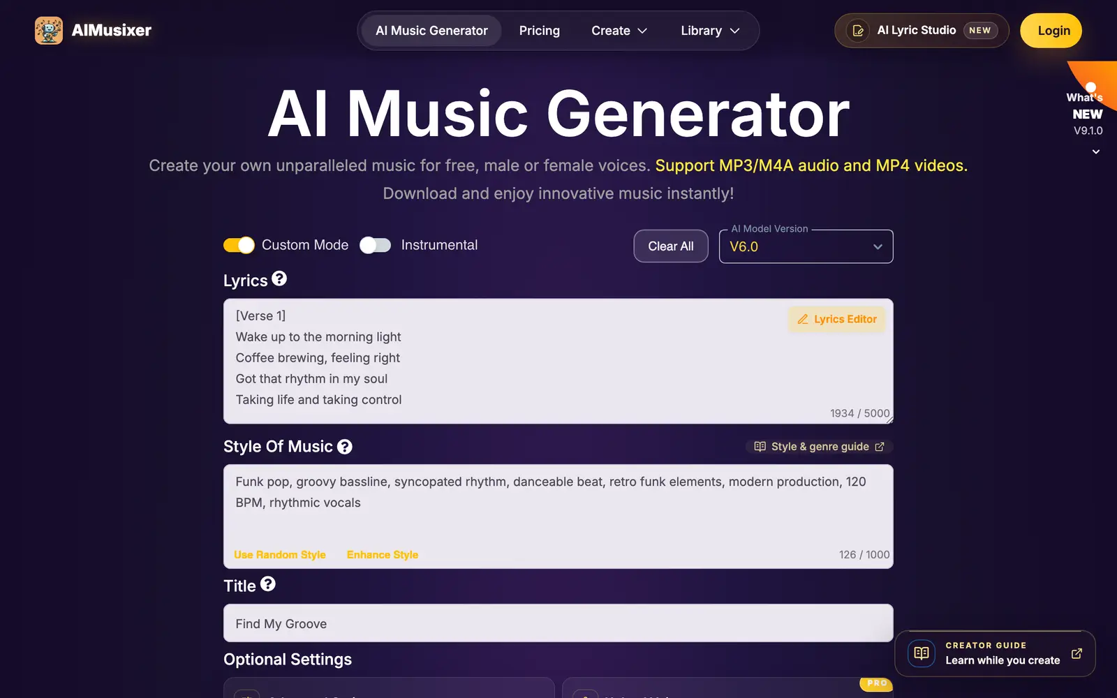 Screenshot of the AIMusixer website
