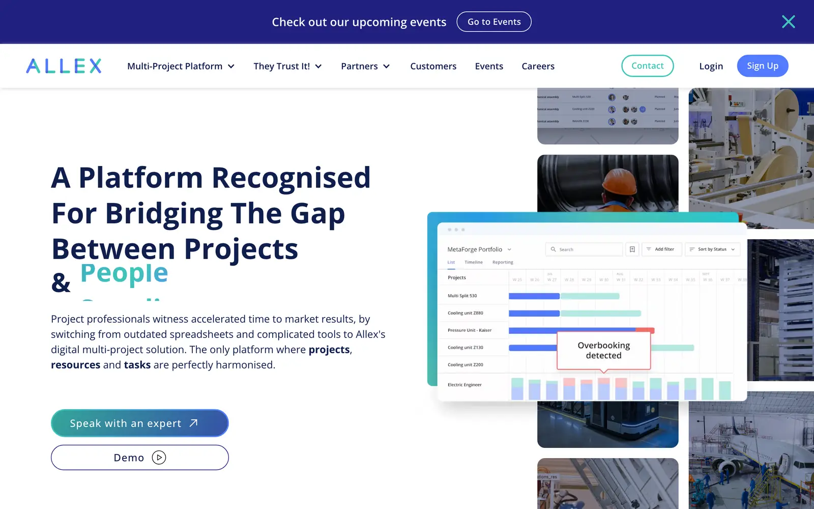 Screenshot of the Allex website