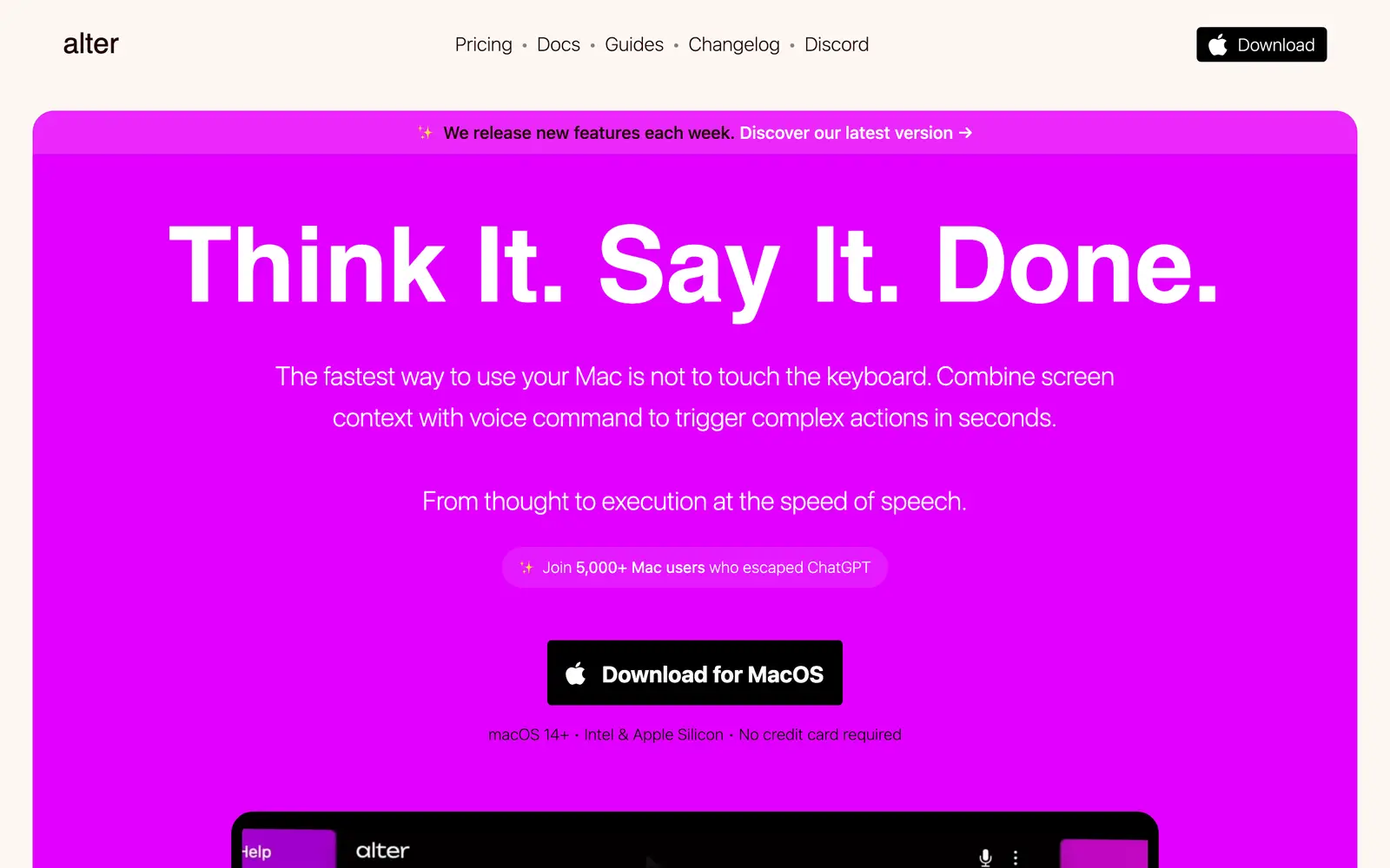 Screenshot of the Alter website