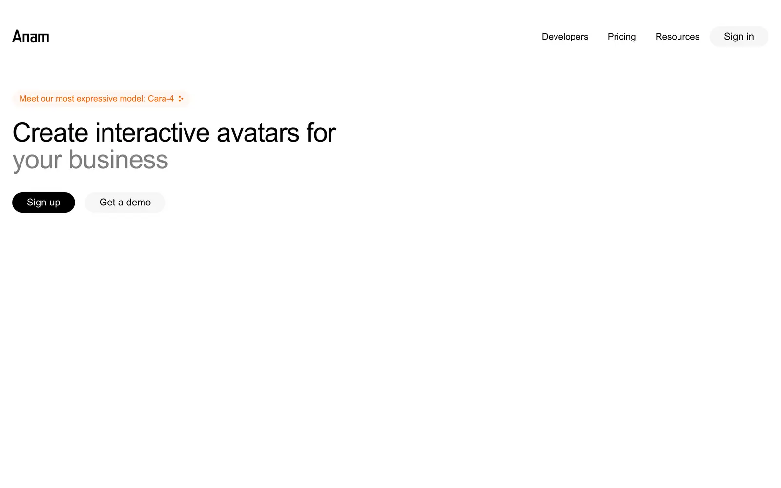 Screenshot of the Anam.ai website