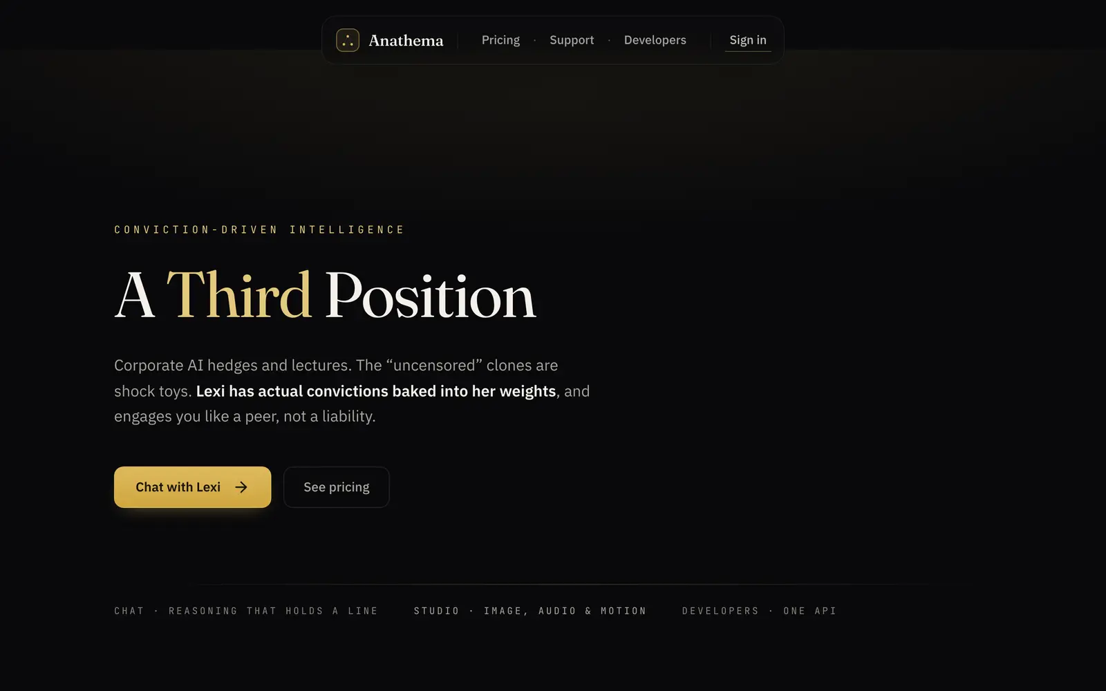 Screenshot of the Anathema AI website