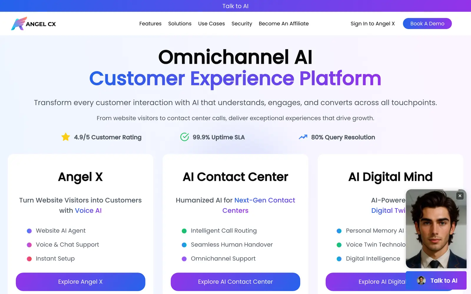 Screenshot of the Angel X website