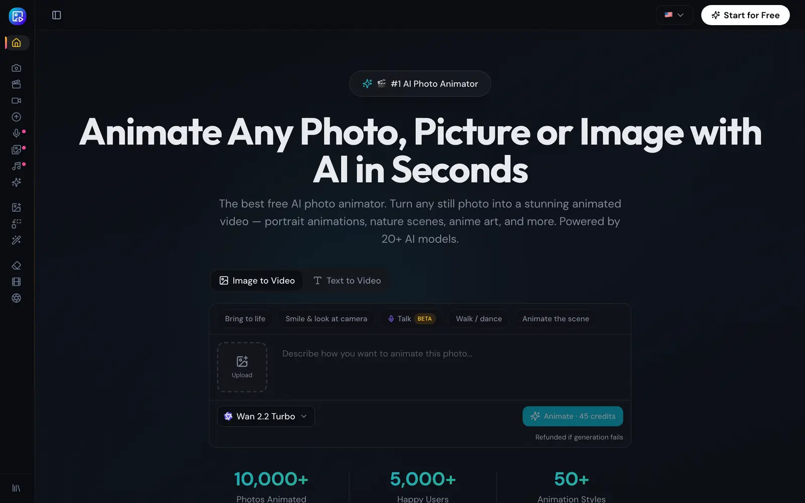Screenshot of the AnimatePhoto website