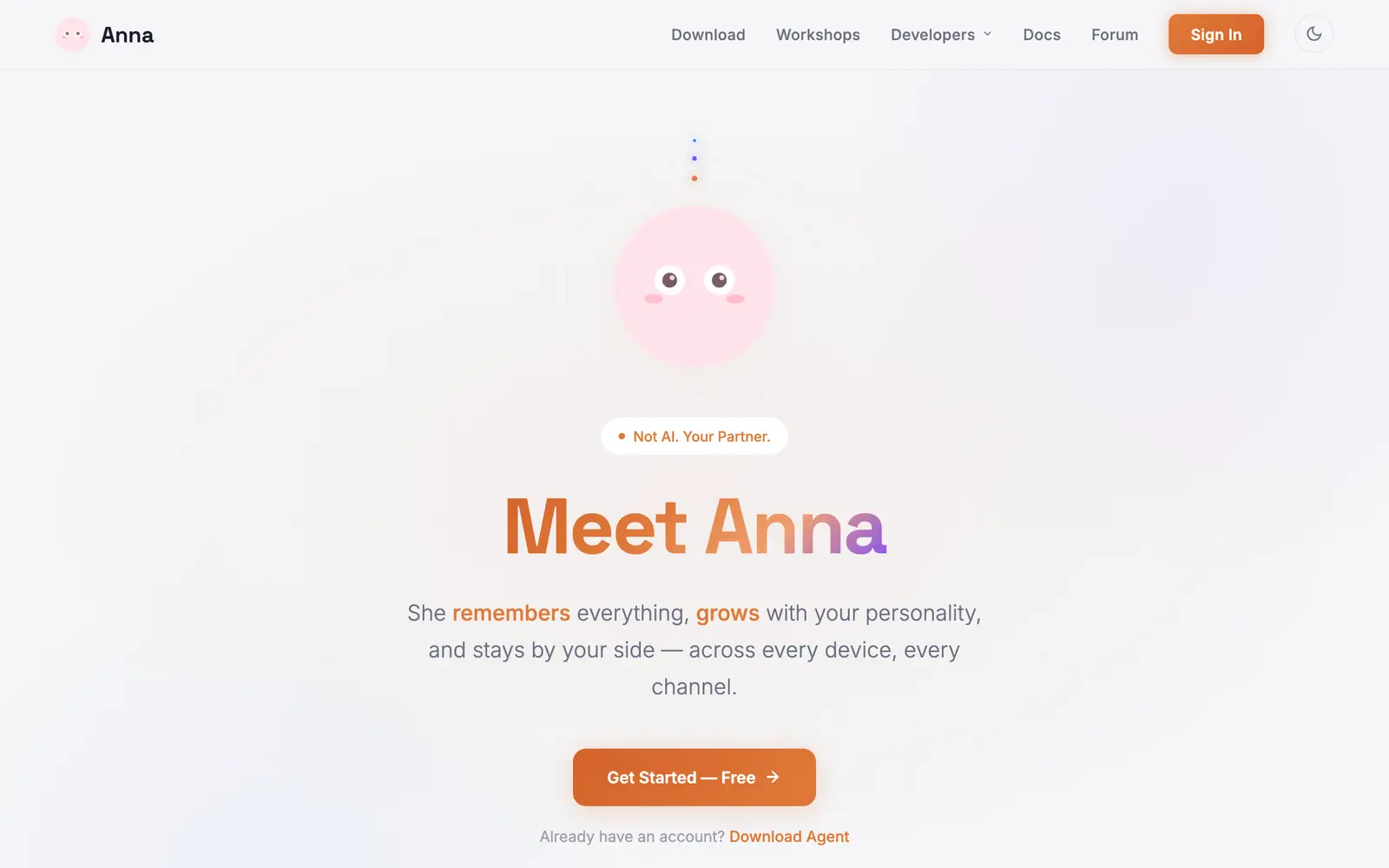 Screenshot of the Anna website